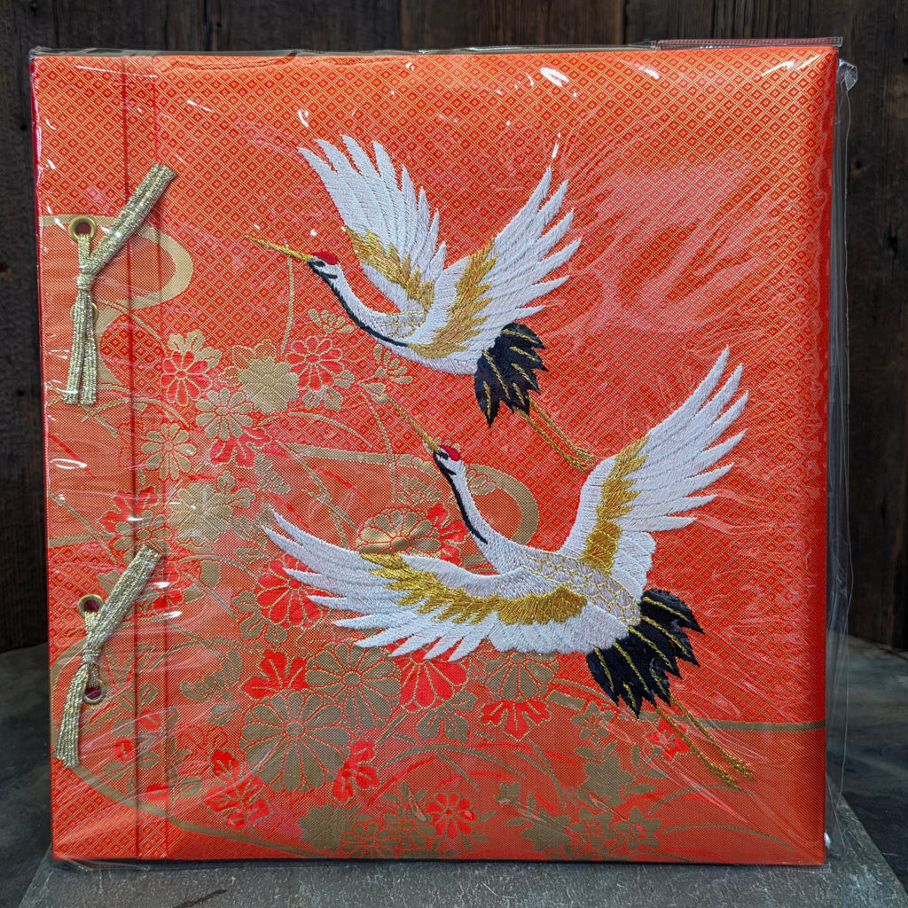Vintage NOS Japanese Silk Brocade Embroidered Crane Tommy Photo Album New Sealed