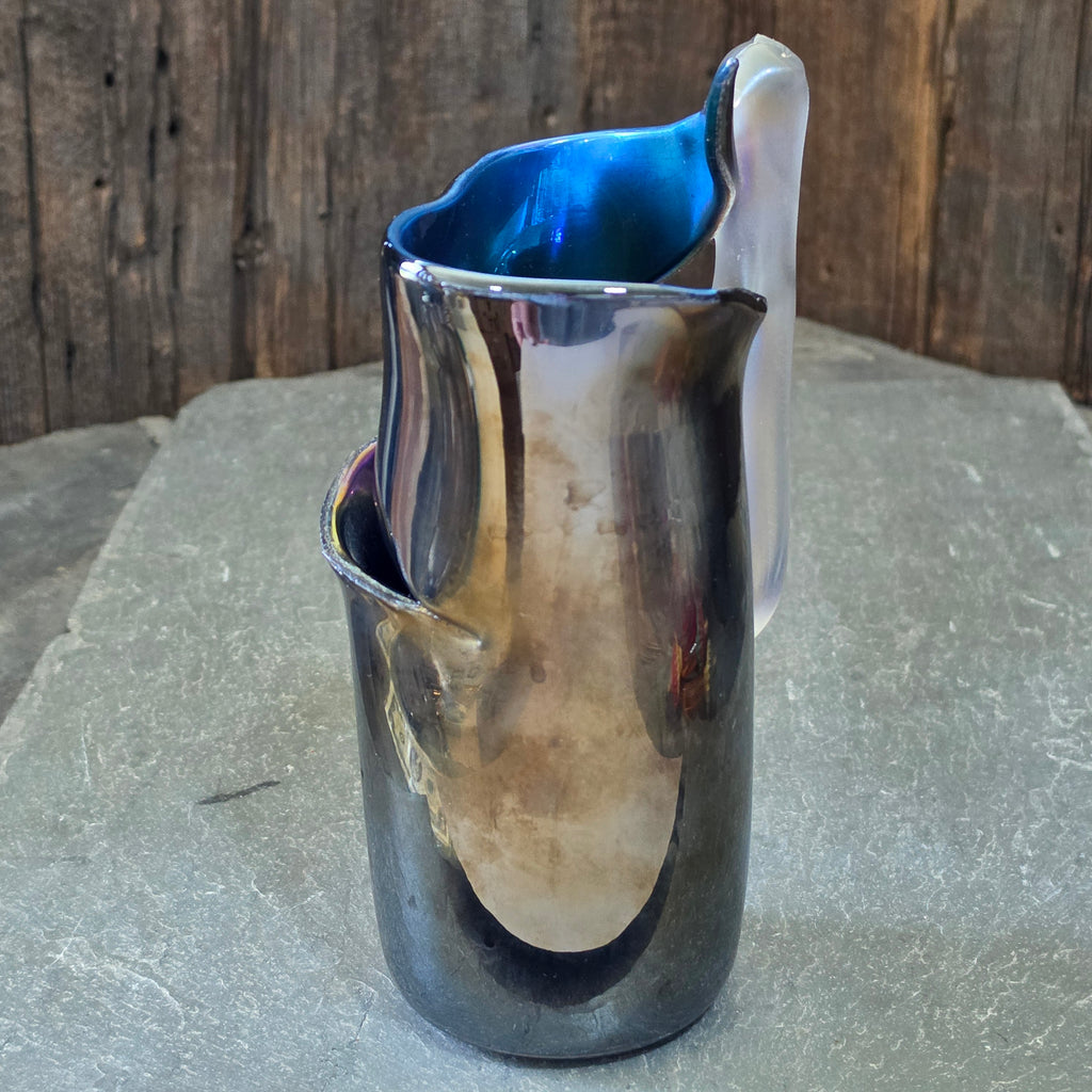Studio Art Glass Vase Iridescent Abstract Cobalt Blue Herb Thomas HAT Modernist