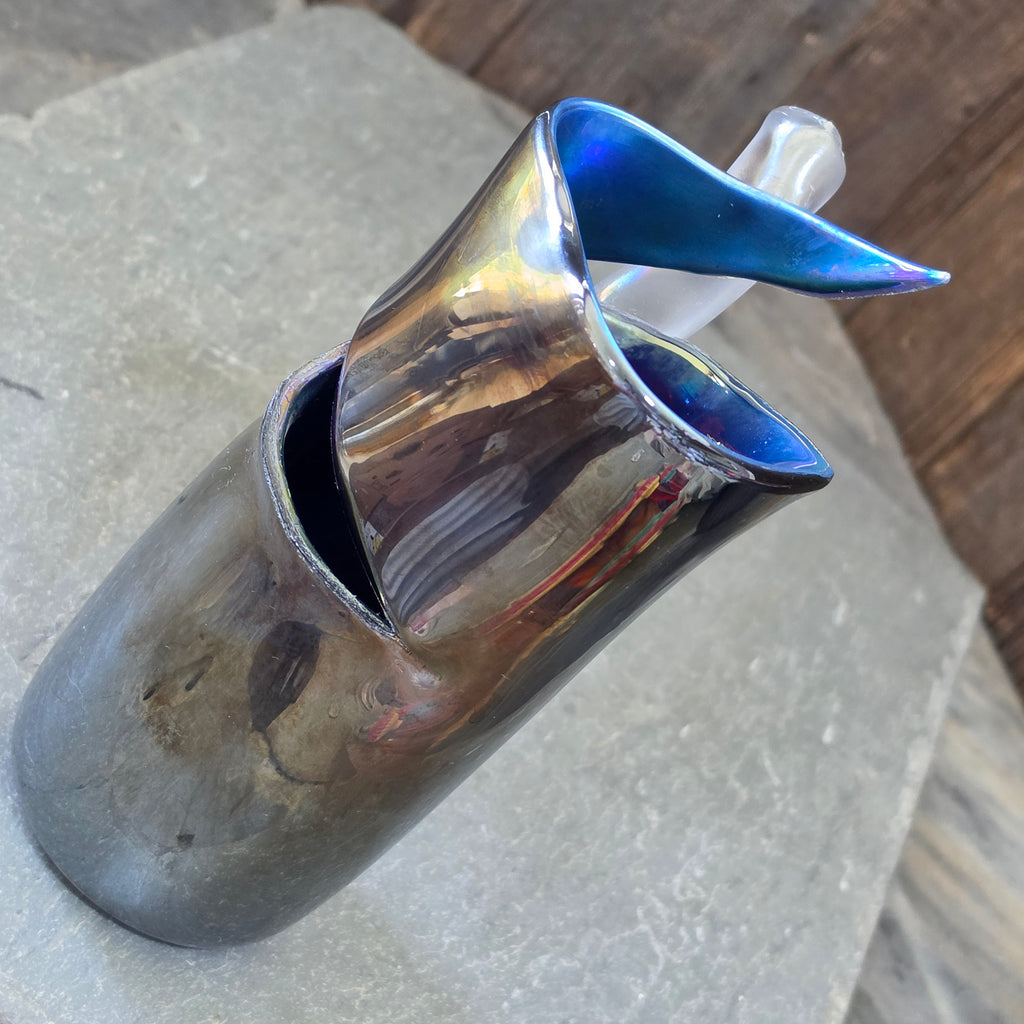 Studio Art Glass Vase Iridescent Abstract Cobalt Blue Herb Thomas HAT Modernist