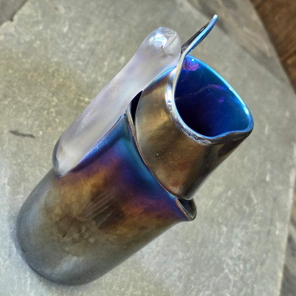 Studio Art Glass Vase Iridescent Abstract Cobalt Blue Herb Thomas HAT Modernist
