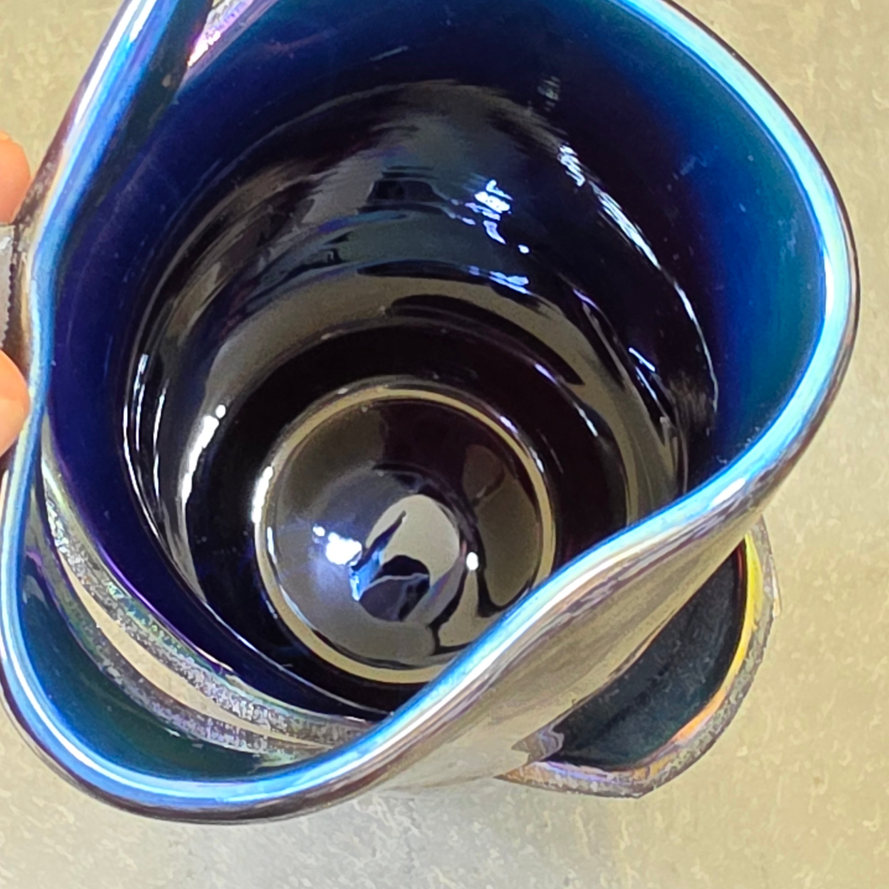 Studio Art Glass Vase Iridescent Abstract Cobalt Blue Herb Thomas HAT Modernist