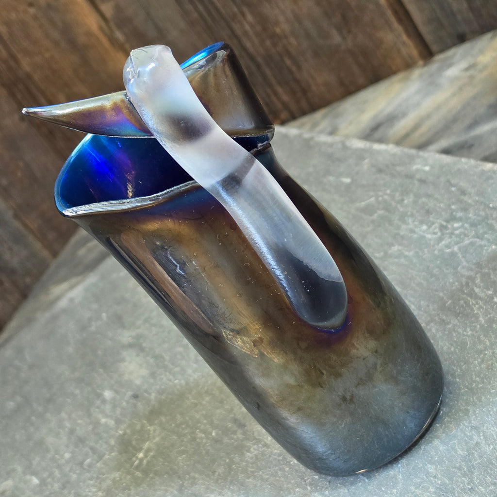 Studio Art Glass Vase Iridescent Abstract Cobalt Blue Herb Thomas HAT Modernist