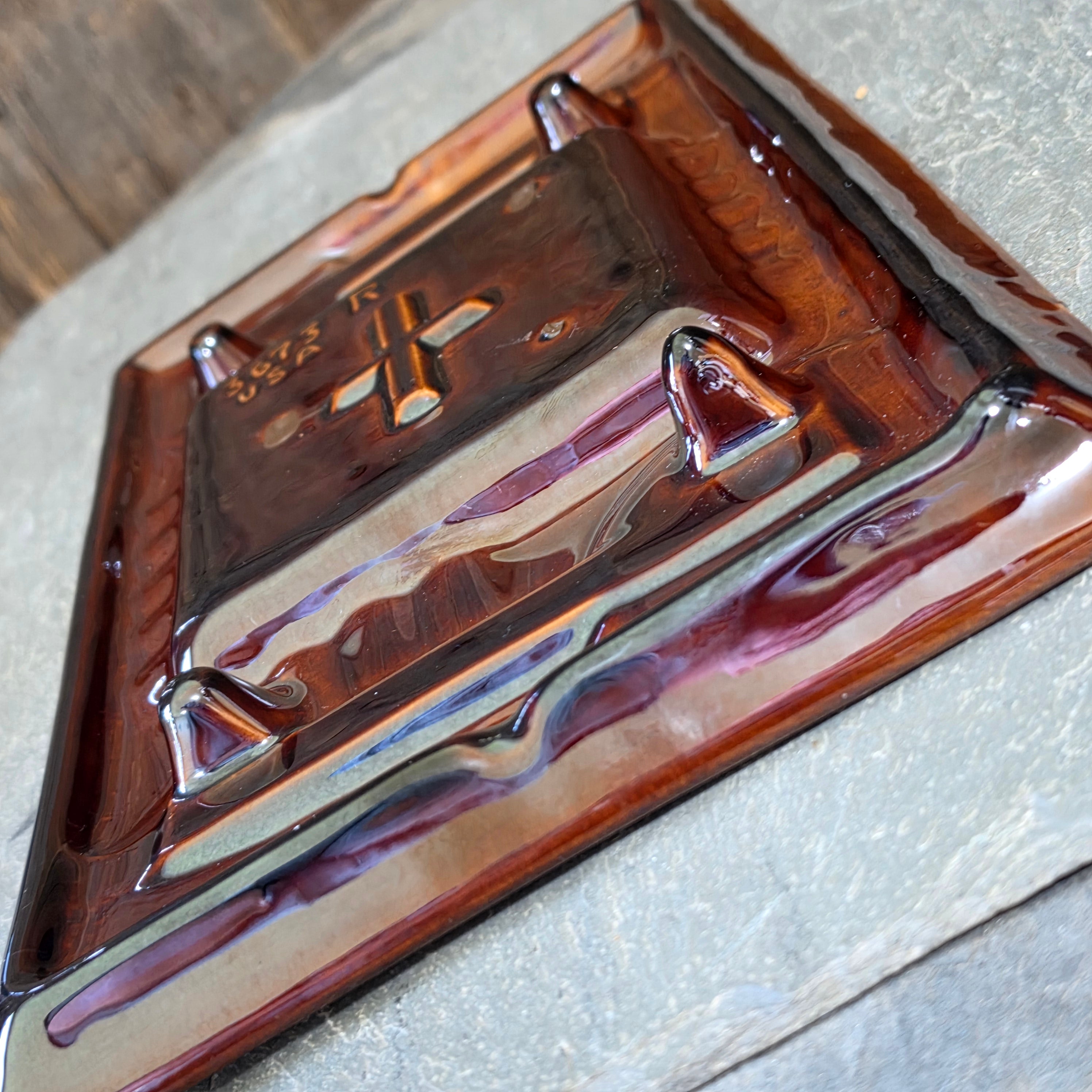 Vintage Spiderweb Ceramic Ashtray MCM Abstract Drip Glaze Mid Century Modern USA