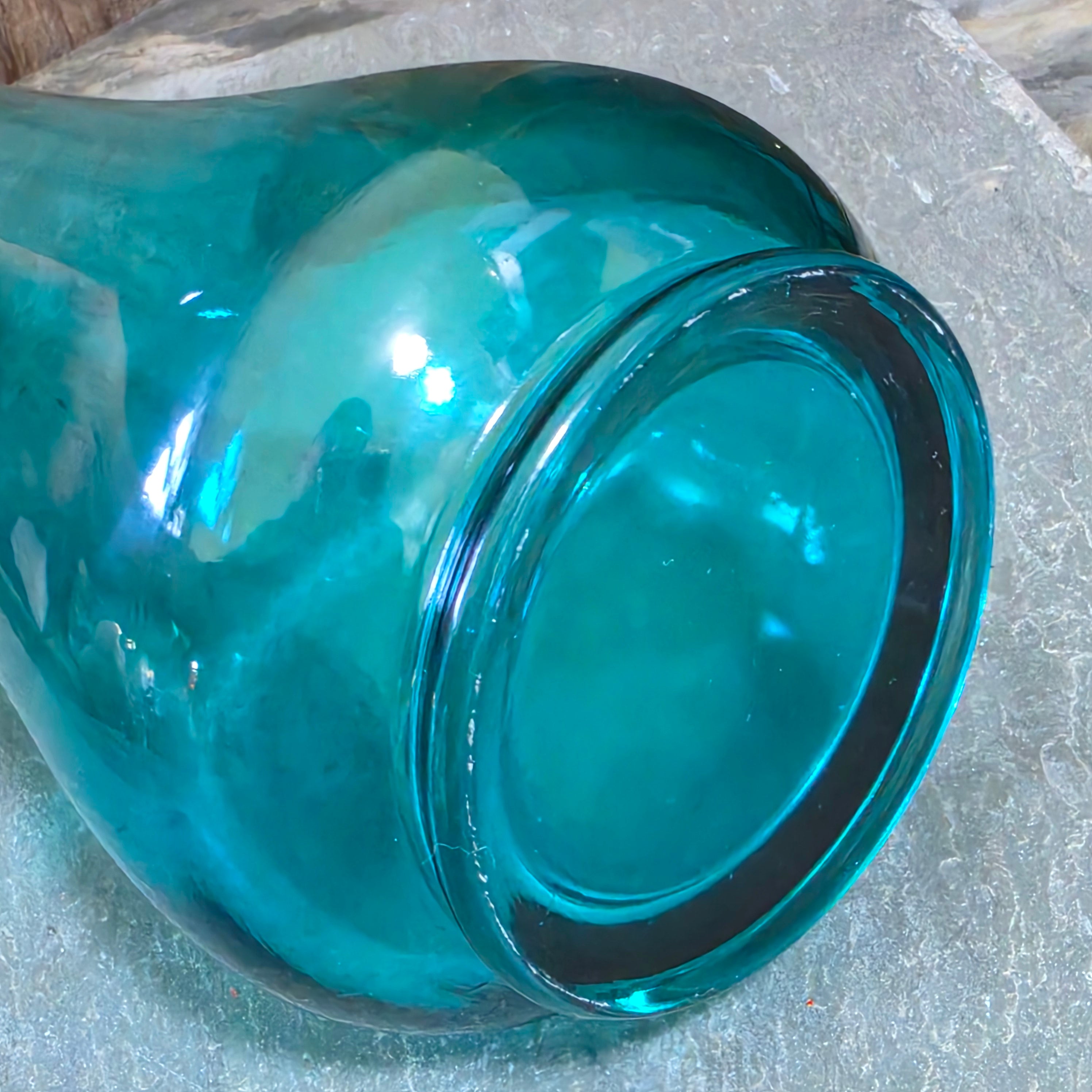 Vintage Teal Glass Vase Asymmetrical Swung Mid-Century Modern Peacock Blue MCM
