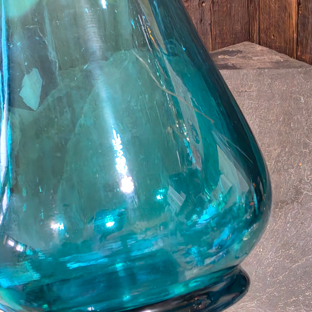 Vintage Teal Glass Vase Asymmetrical Swung Mid-Century Modern Peacock Blue MCM
