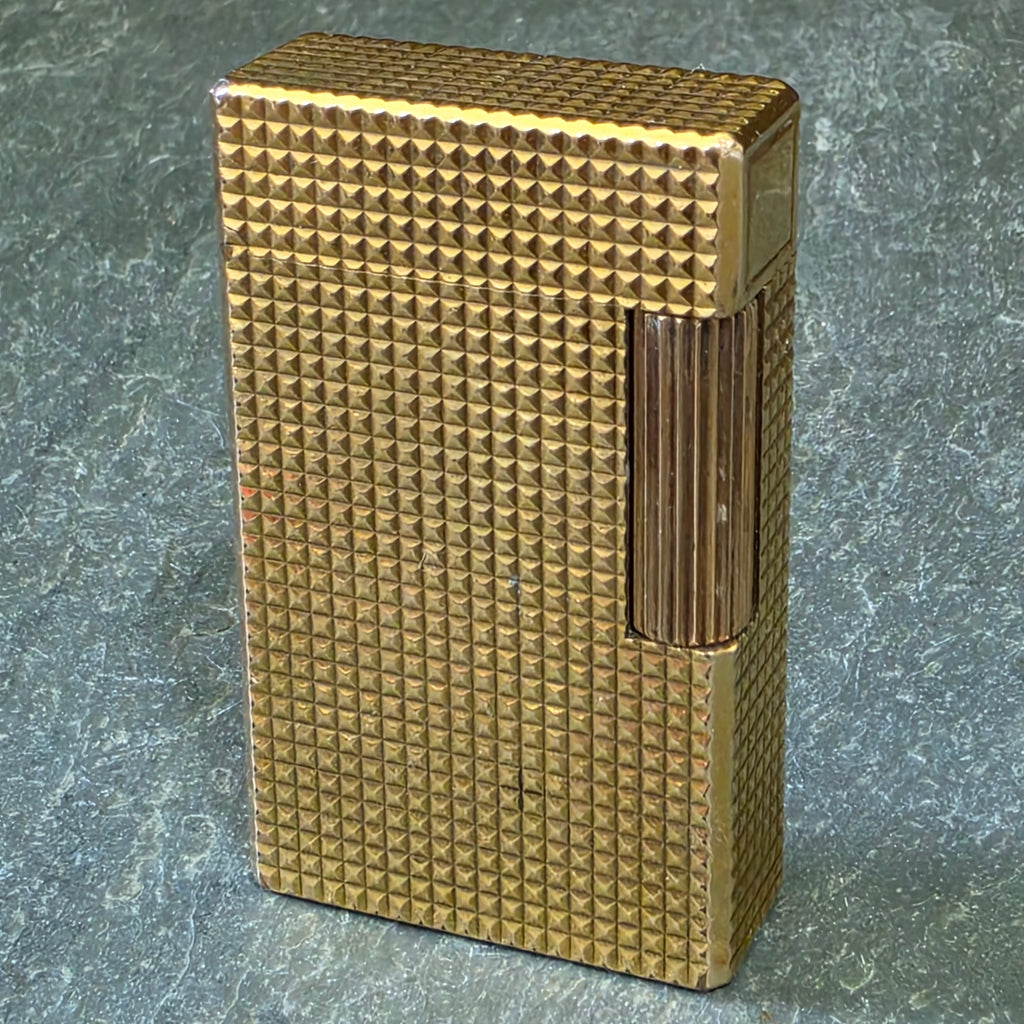 Vintage ST Dupont Ligne 1 Large Gold Diamond Head Gas Pocket Lighter France 20μ