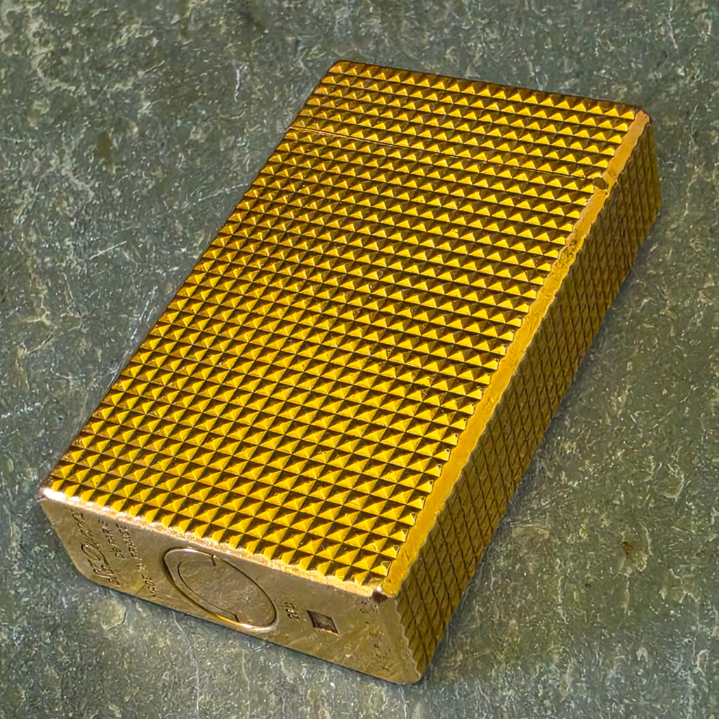 Vintage ST Dupont Ligne 1 Large Gold Diamond Head Gas Pocket Lighter France 20μ