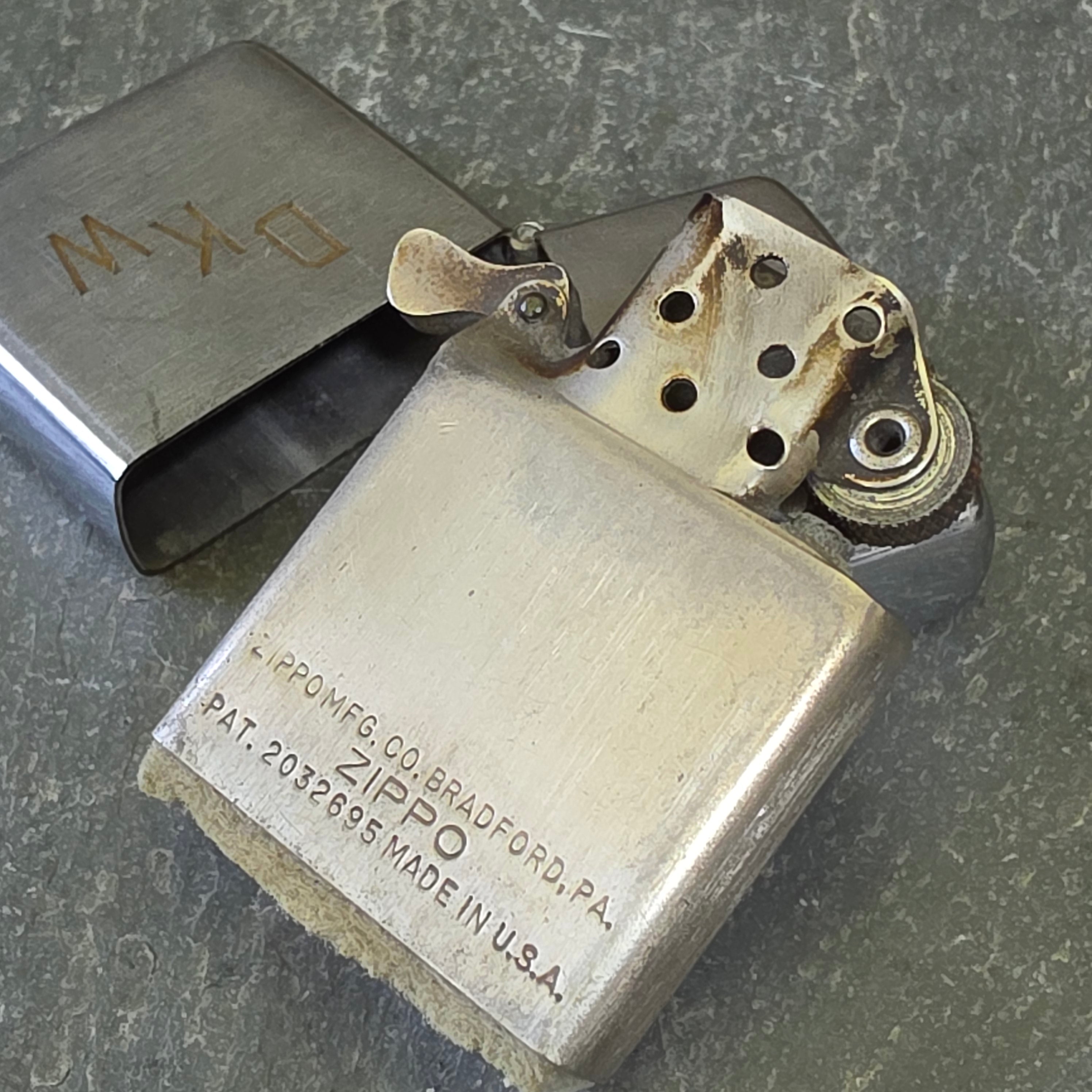 Vintage 1940s WWII Zippo Lighter Block Logo Pat 2032695 DKW 14-Hole Insert