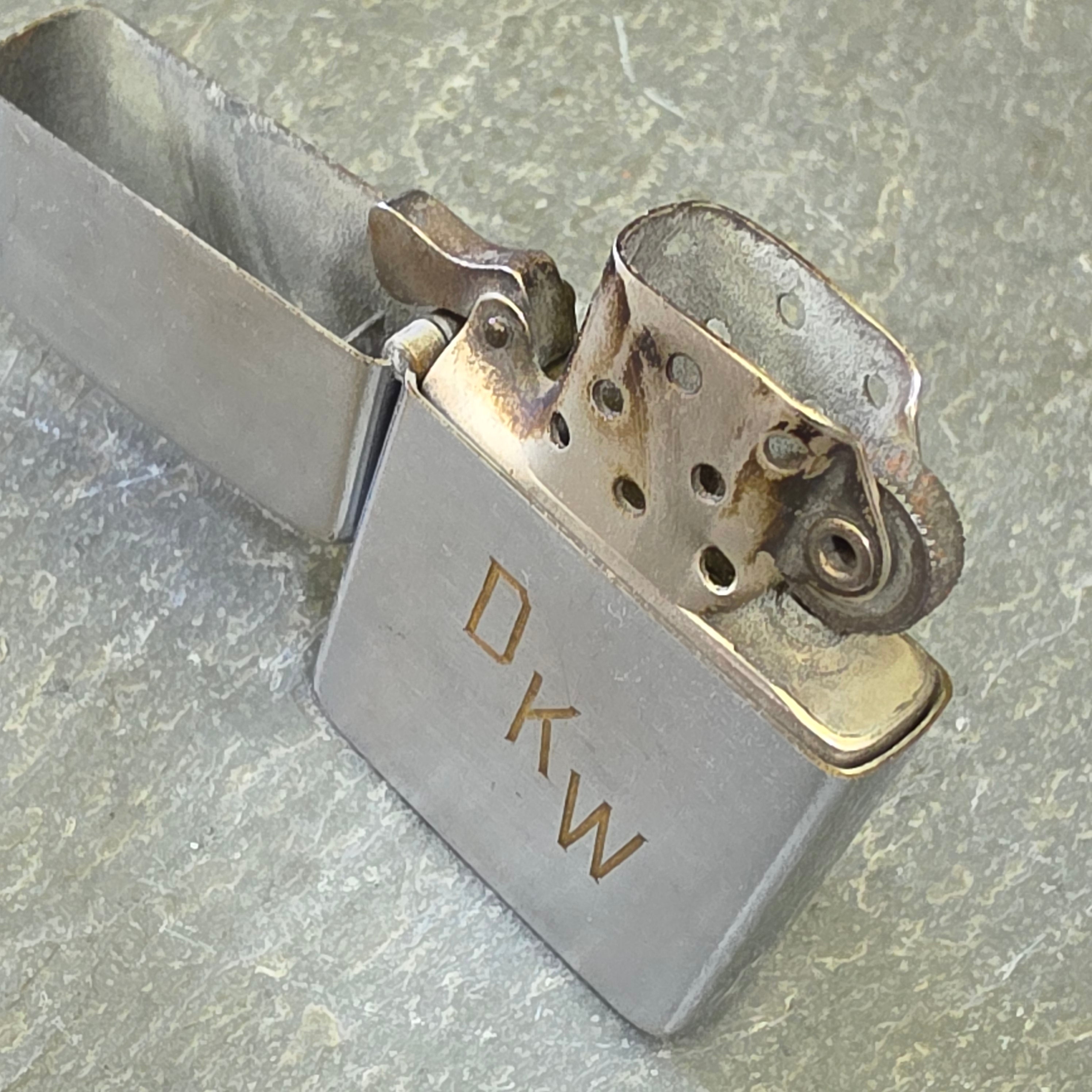 Vintage 1940s WWII Zippo Lighter Block Logo Pat 2032695 DKW 14-Hole Insert