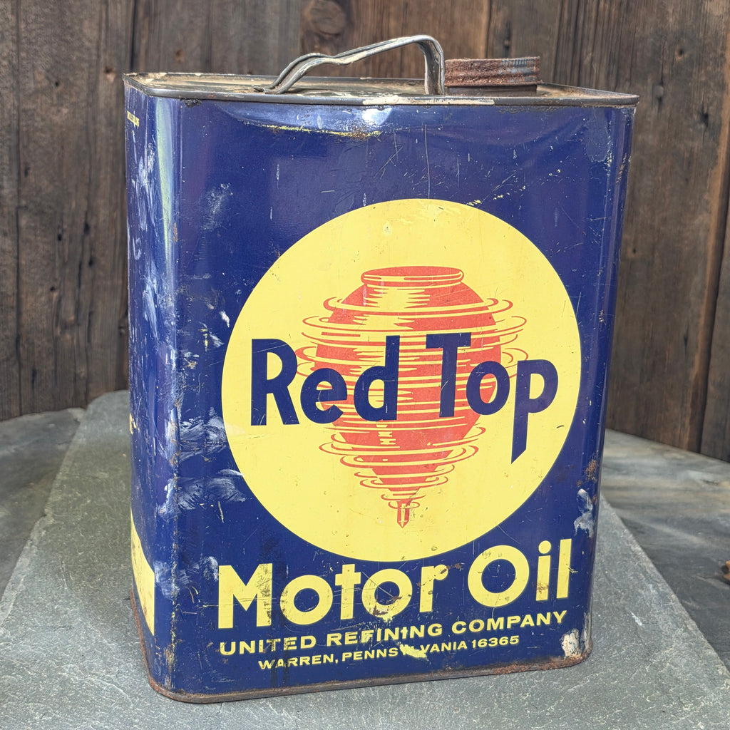 Red Top Motor Oil Vintage 2 Gallon Tin Can United Refining Company Warren, PA