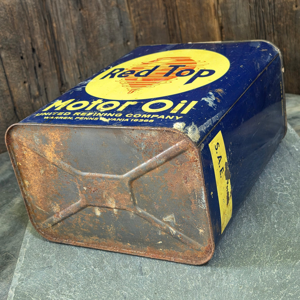 Red Top Motor Oil Vintage 2 Gallon Tin Can United Refining Company Warren, PA