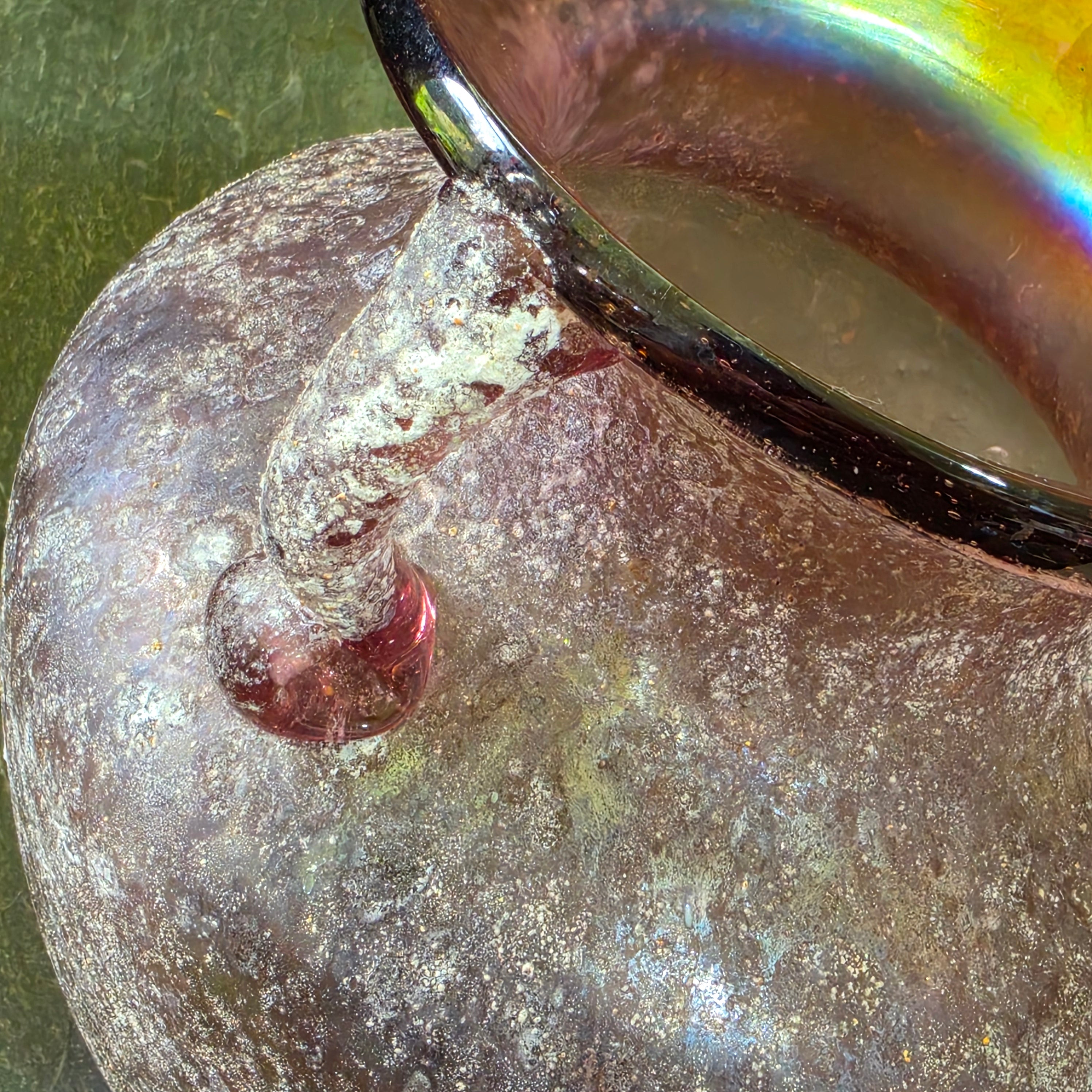 Vintage Murano Pink Scavo Glass Vase Seguso Italy Iridescent Amphora 8” Handled