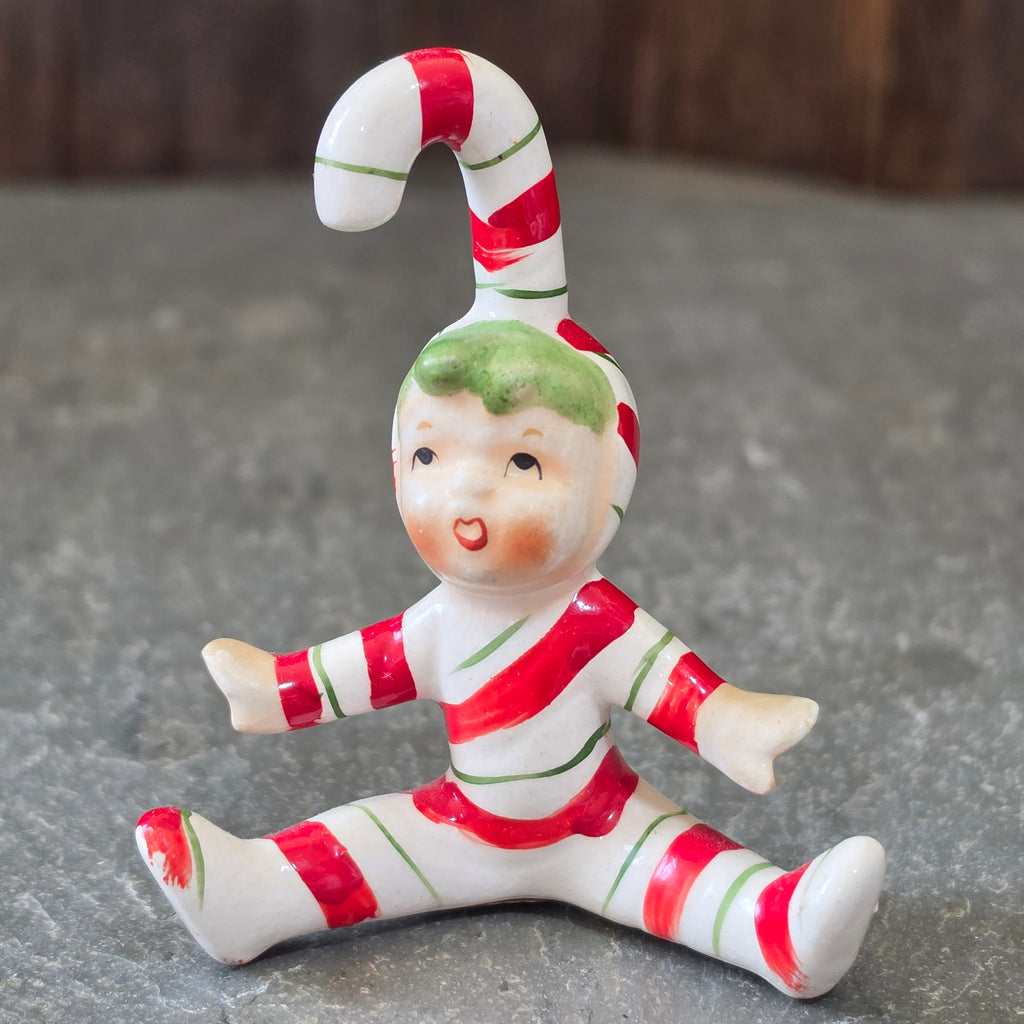 Vintage Lefton Candy Cane Kid Pixie Elf Figurine Japan Christmas Stripe Gnome