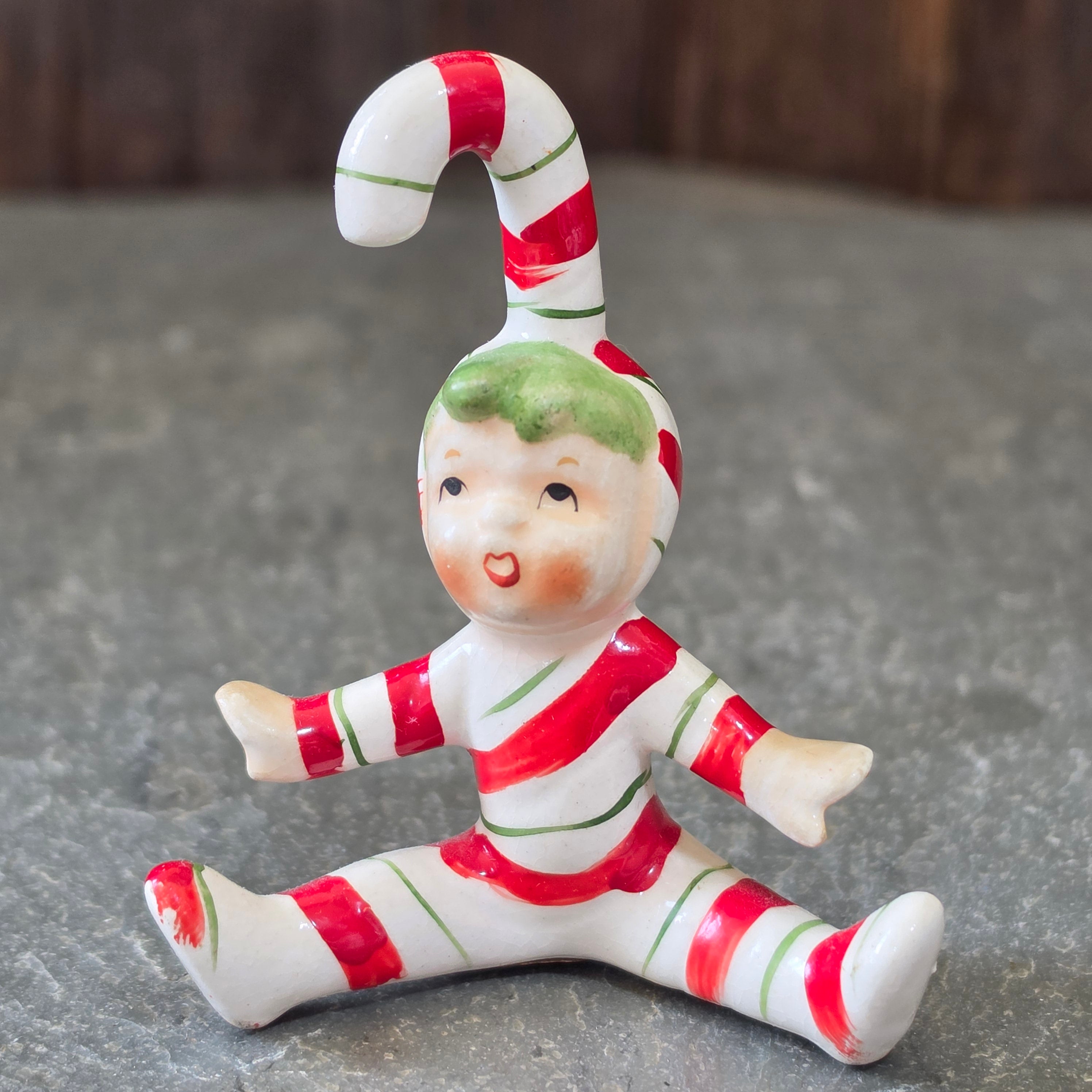 Vintage Lefton Candy Cane Kid Pixie Elf Figurine Japan Christmas Stripe Gnome