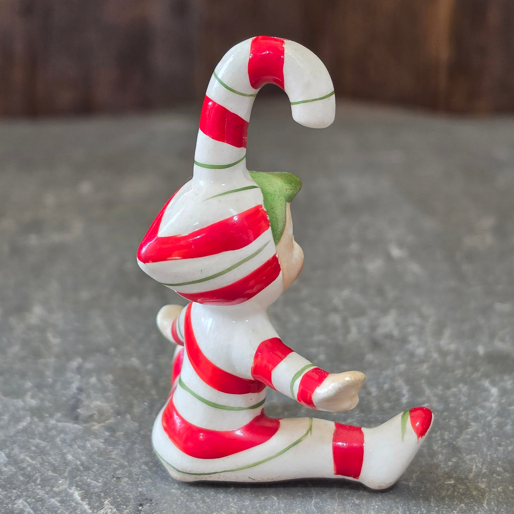 Vintage Lefton Candy Cane Kid Pixie Elf Figurine Japan Christmas Stripe Gnome