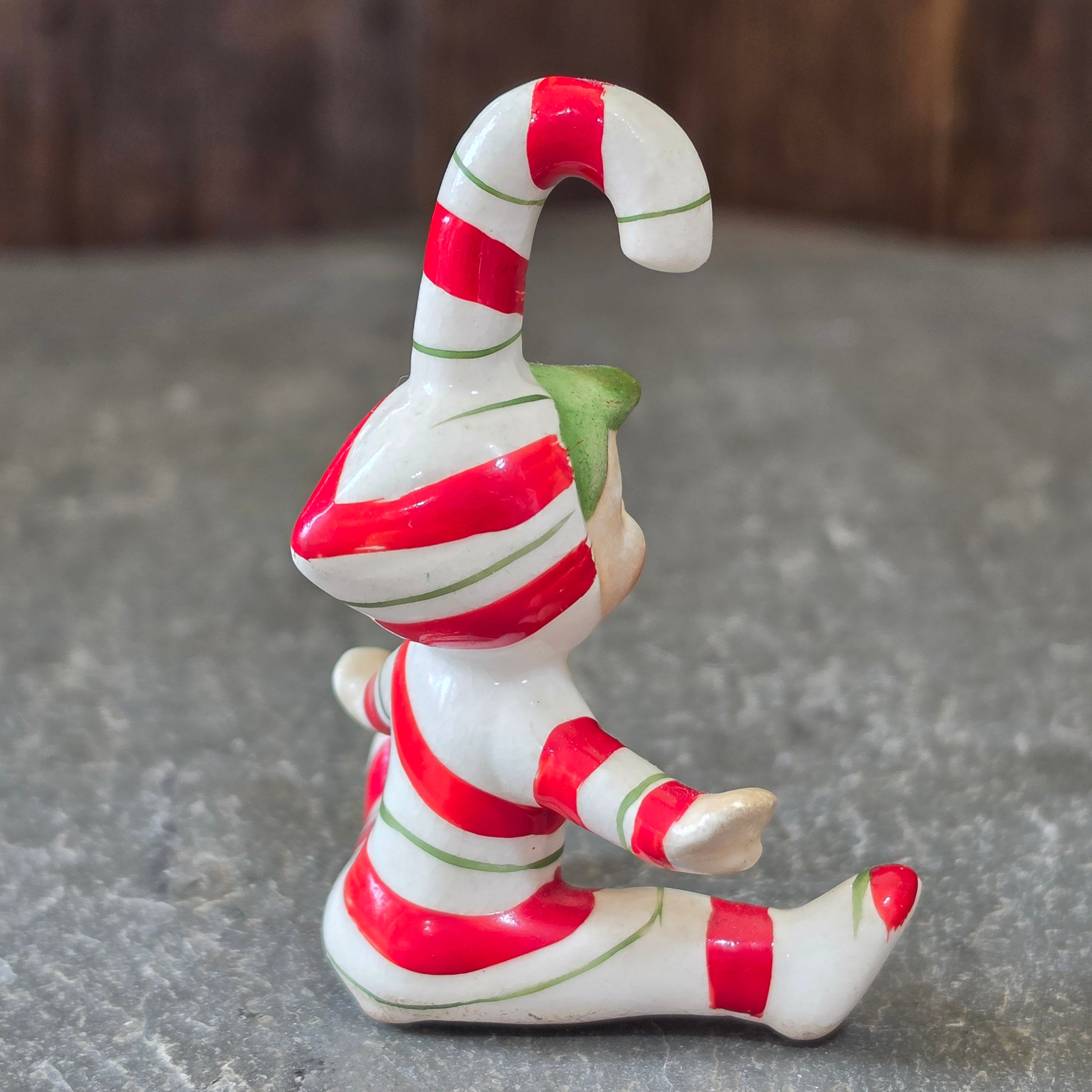 Vintage Lefton Candy Cane Kid Pixie Elf Figurine Japan Christmas Stripe Gnome