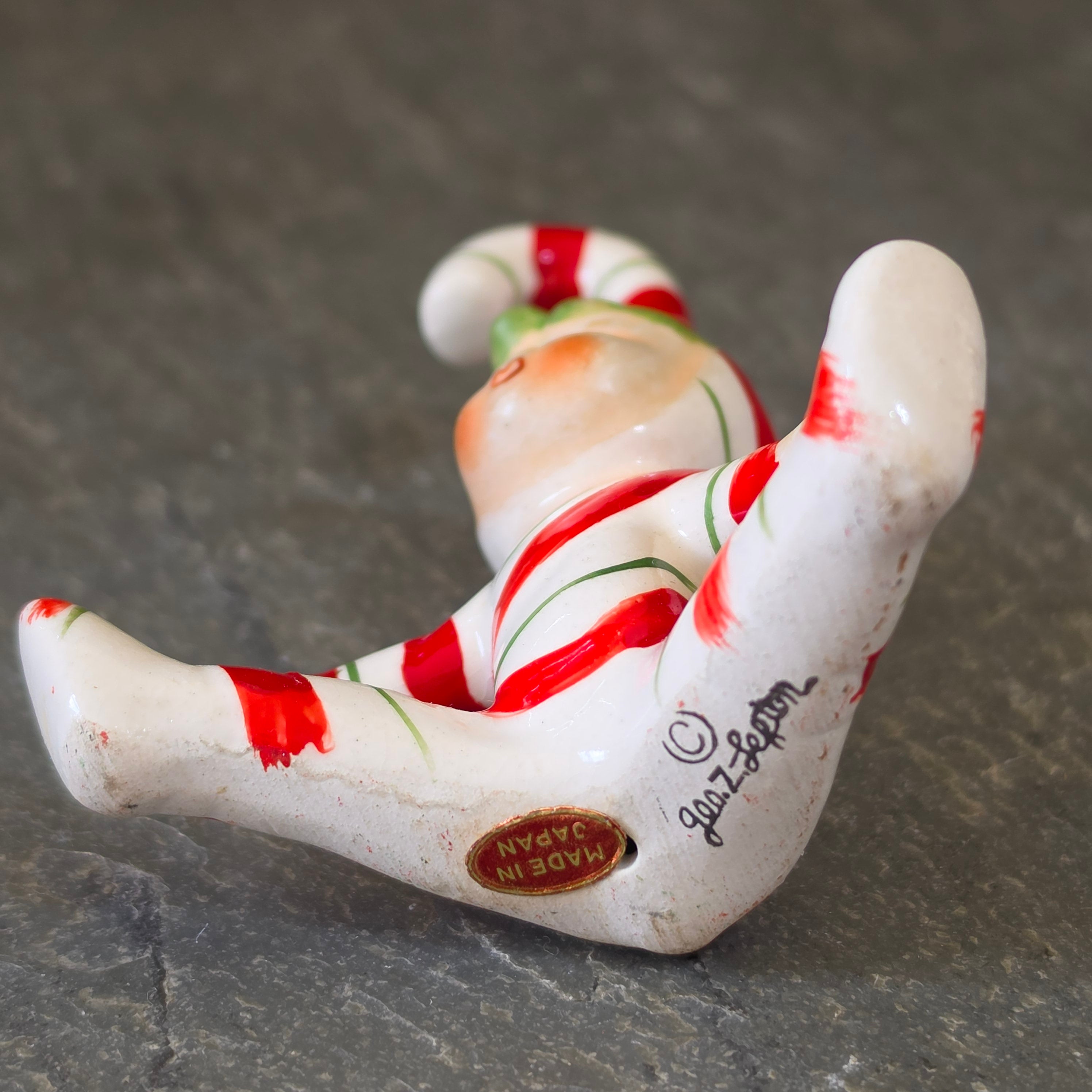 Vintage Lefton Candy Cane Kid Pixie Elf Figurine Japan Christmas Stripe Gnome