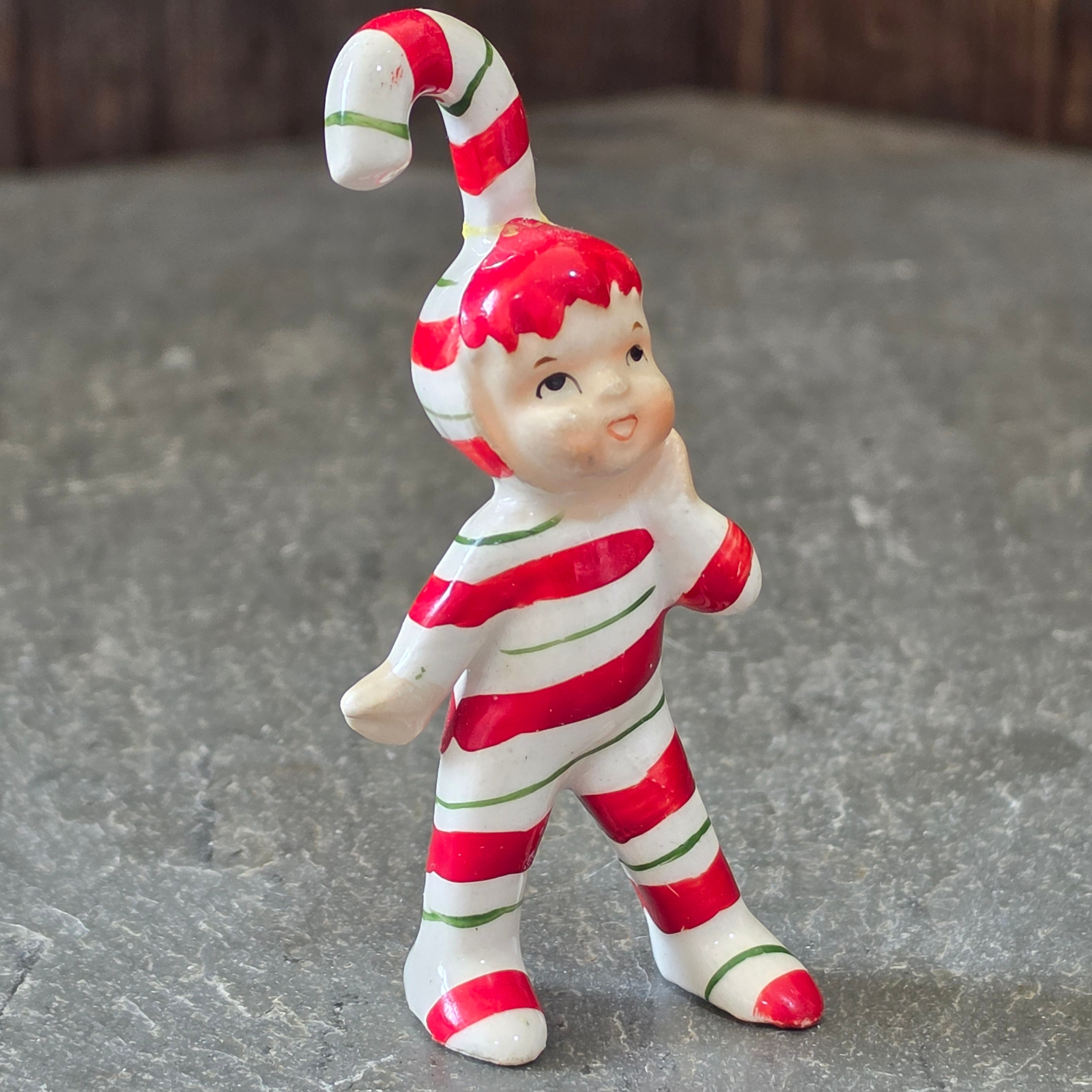 Vintage Lefton Candy Cane Kid Standing Pixie Elf Figurine Japan Christmas Figure