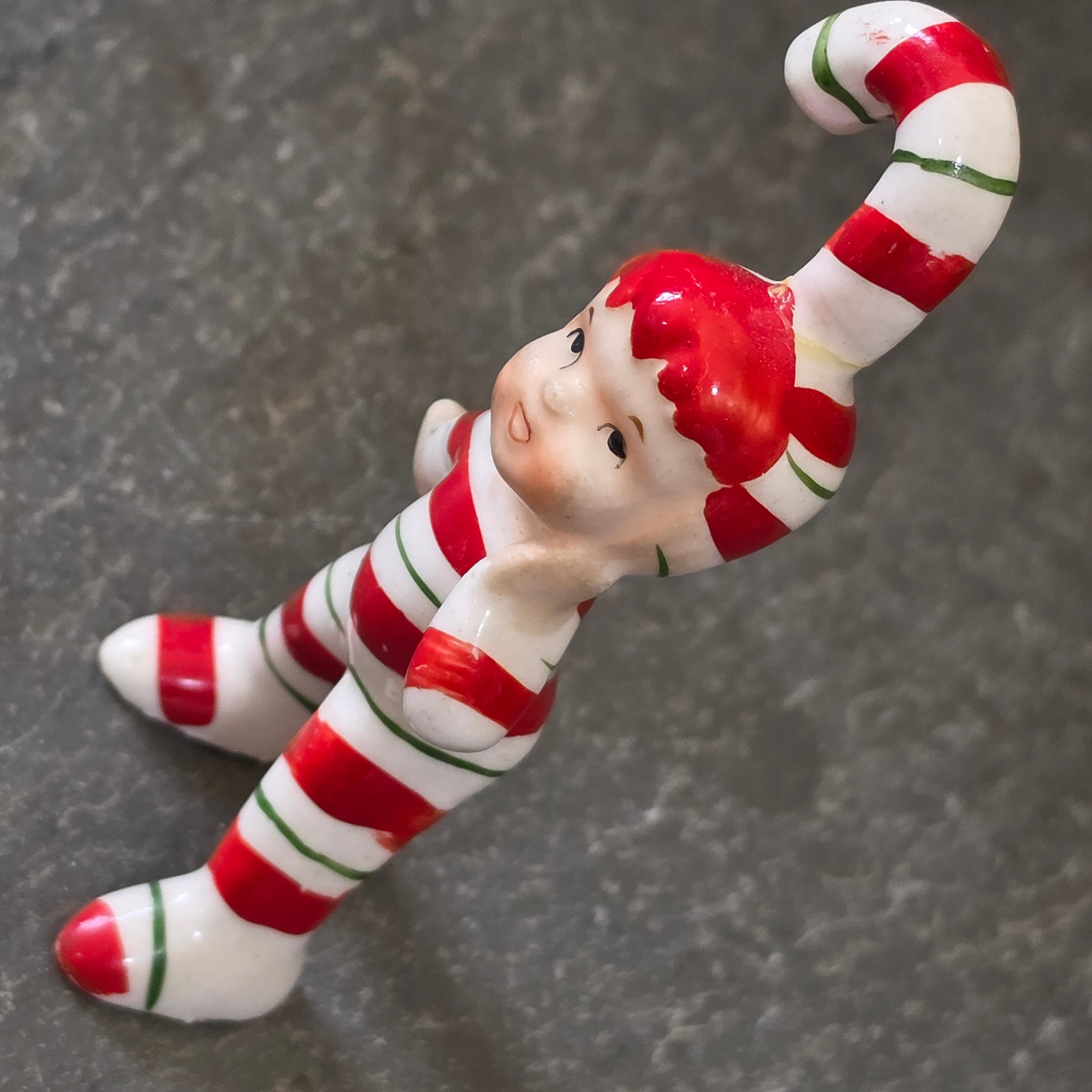 Vintage Lefton Candy Cane Kid Standing Pixie Elf Figurine Japan Christmas Figure