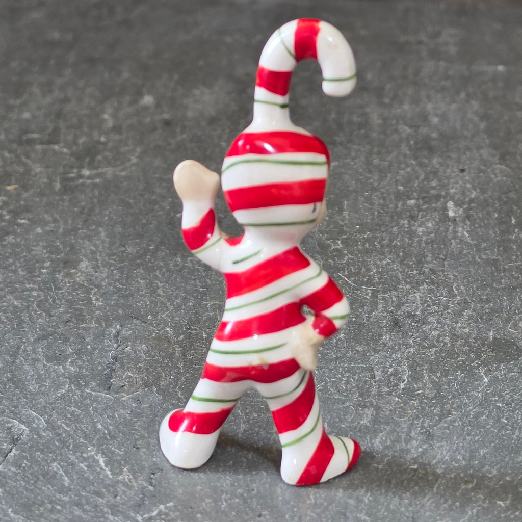 Vintage Lefton Candy Cane Kid Waving Pixie Elf Figurine Japan Christmas Figure