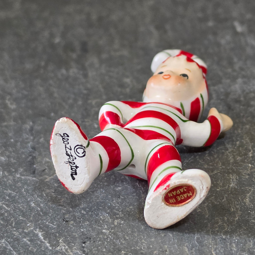 Vintage Lefton Candy Cane Kid Waving Pixie Elf Figurine Japan Christmas Figure