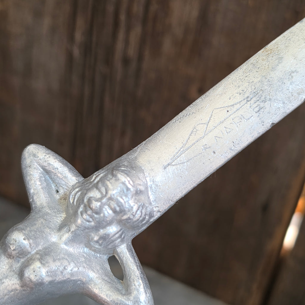 WW2 Era Vintage Aluminum Nude Woman Lady Handled Dagger Knife Italy Souvenir