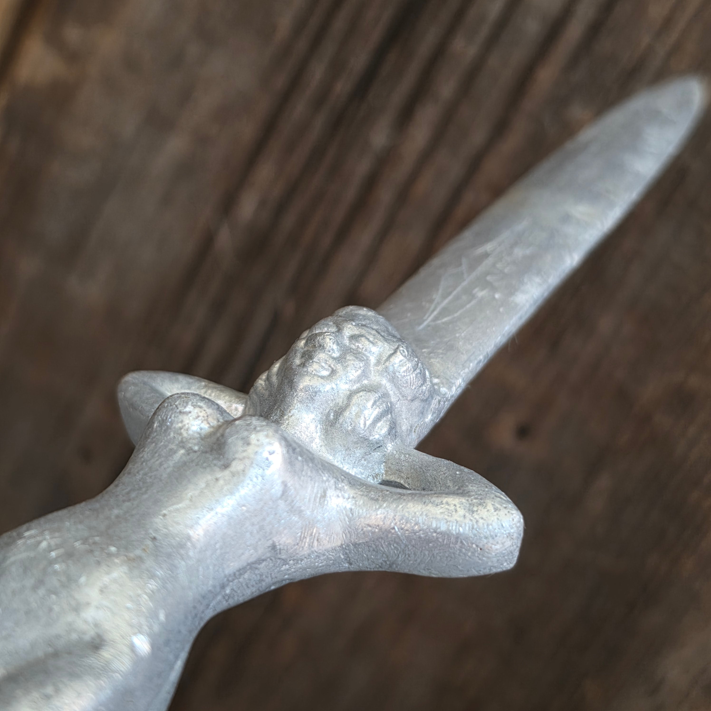 WW2 Era Vintage Aluminum Nude Woman Lady Handled Dagger Knife Italy Souvenir