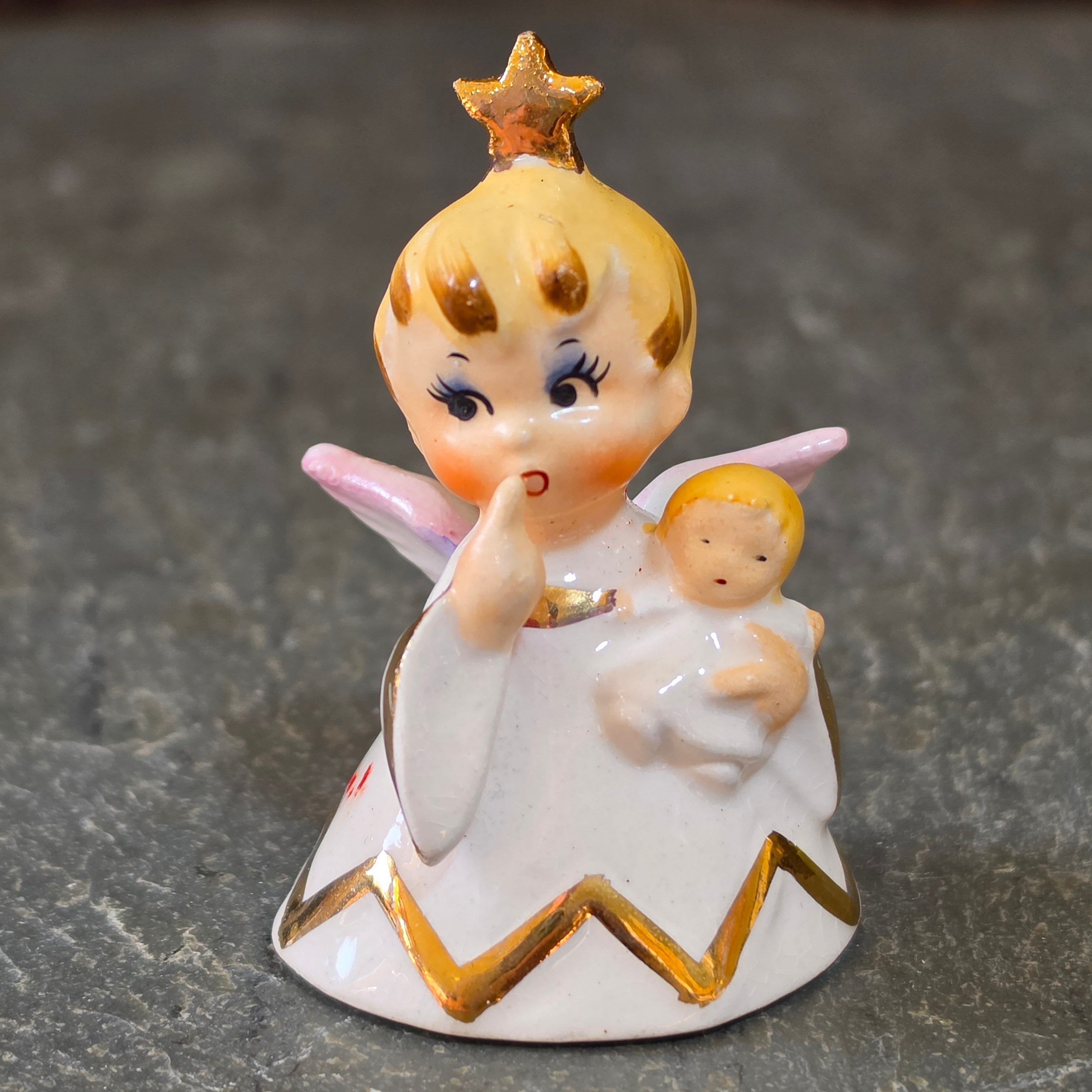 Vintage 1956 Lefton Angel Bell Figure Hush A Bye Hold Baby Holt Howard Naughty