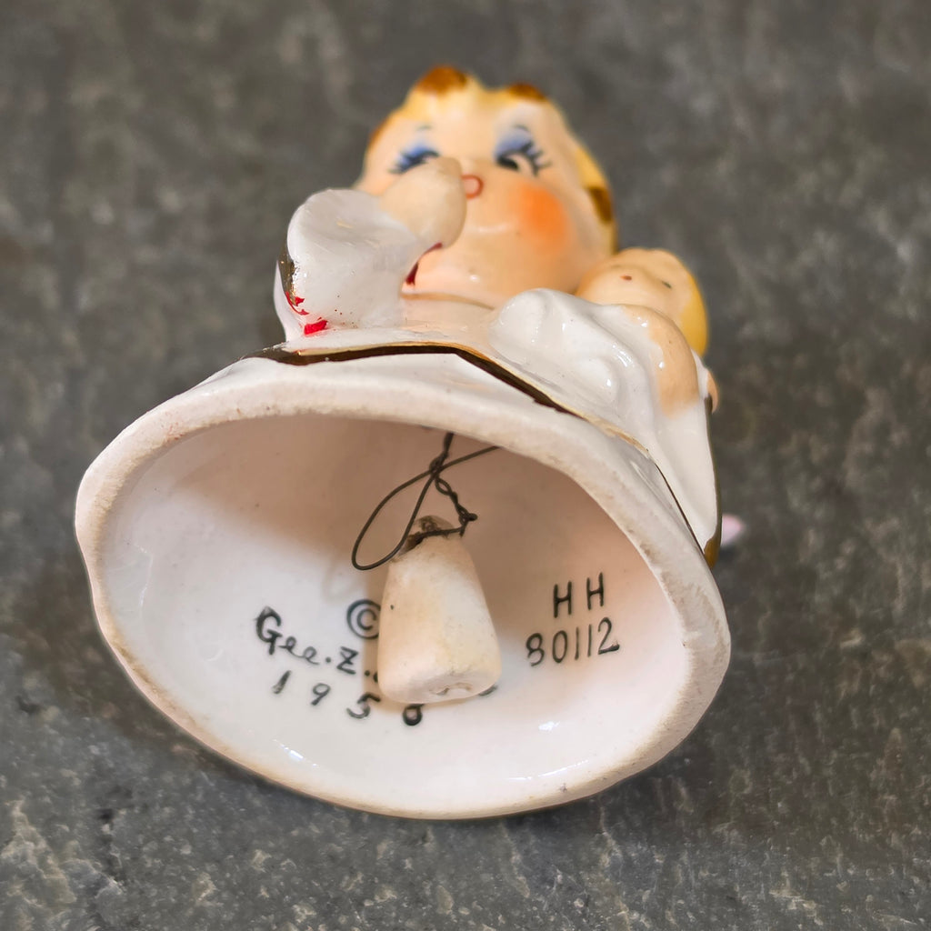 Vintage 1956 Lefton Angel Bell Figure Hush A Bye Hold Baby Holt Howard Naughty