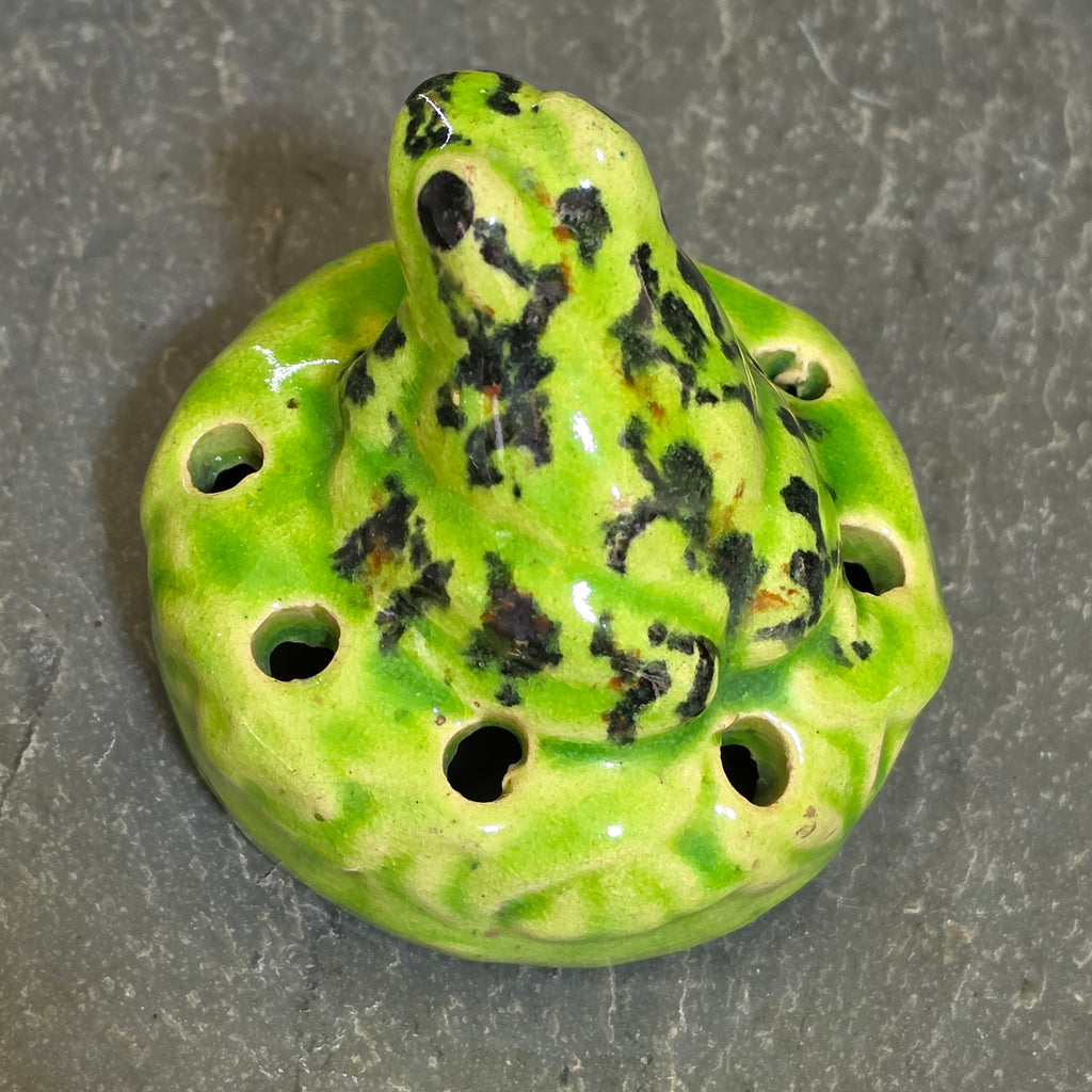 Vintage 1920s McCoy Pottery Green Spotted Figural Frog Flower Frog Vase Insert