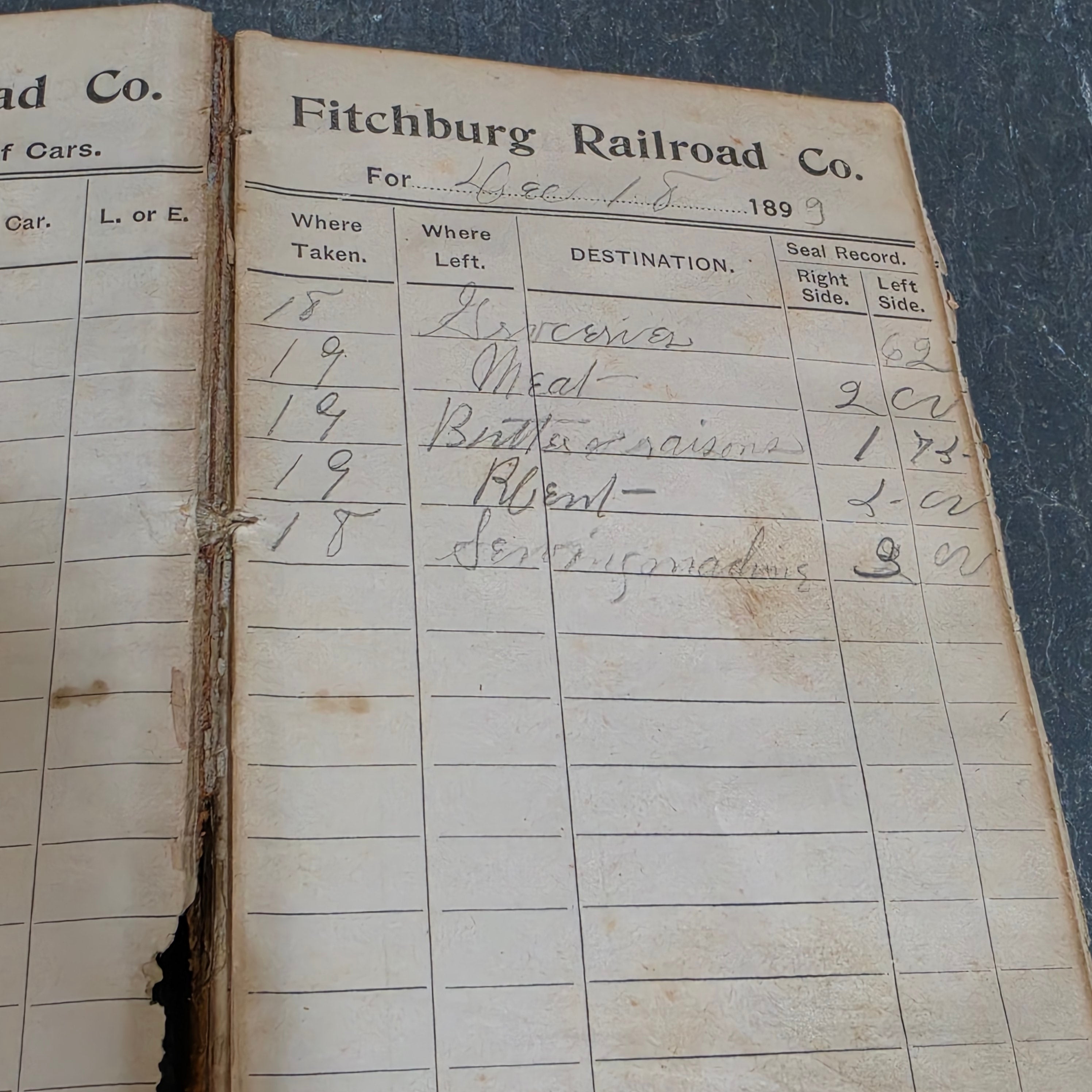 Antique 1890's Fitchburg Railroad Conductor's Log Book Ephemera Freight Report