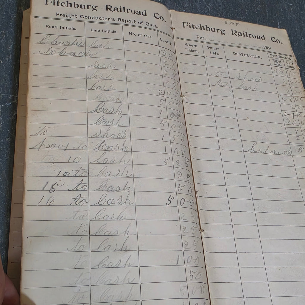 Antique 1890's Fitchburg Railroad Conductor's Log Book Ephemera Freight Report