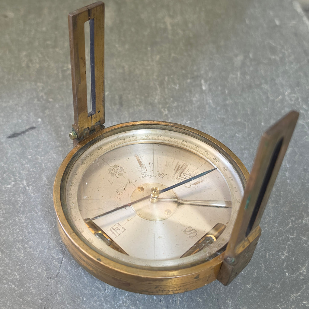 Antique W LE Gurley Troy NY Brass Surveyor Compass Transit Folding Sights 19thC