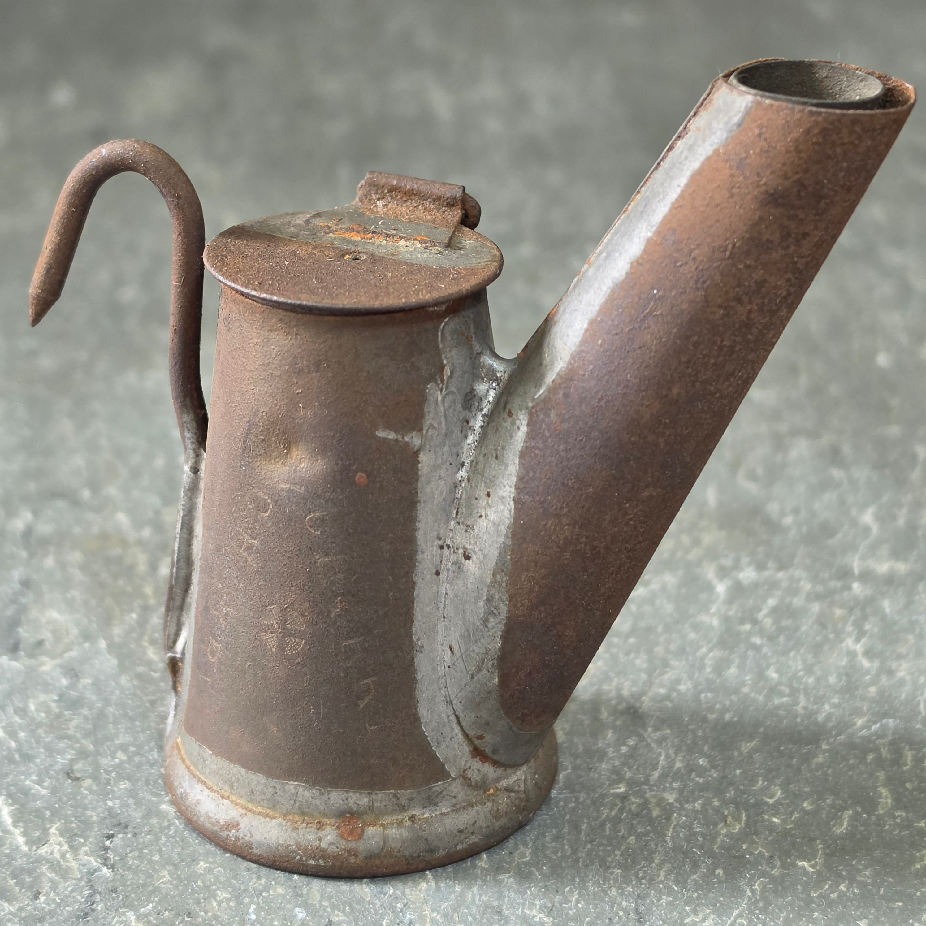 Antique James Cherry PA Coal Miner’s Oil Spout Lamp Diagonal Double Mark Cross