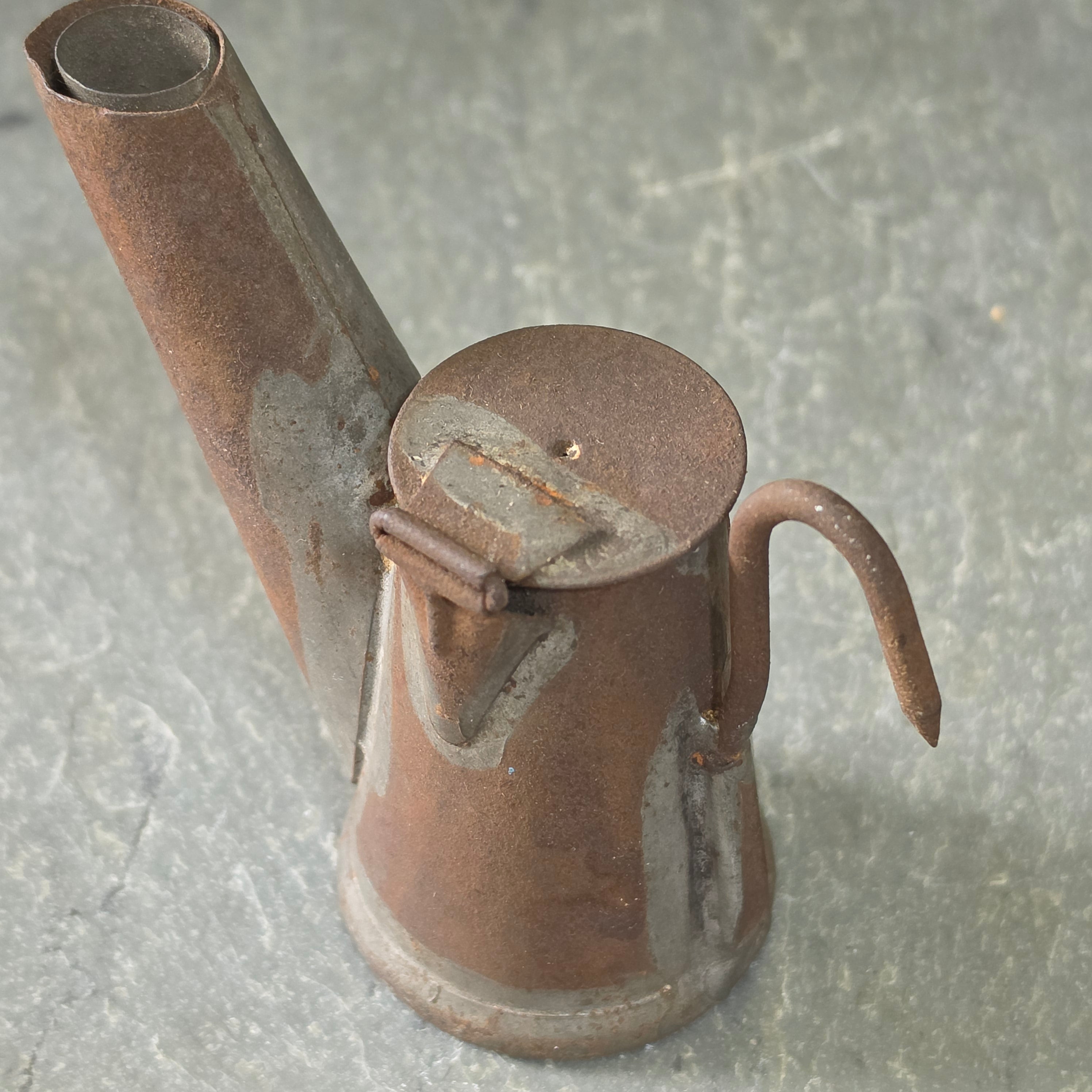 Antique James Cherry PA Coal Miner’s Oil Spout Lamp Diagonal Double Mark Cross