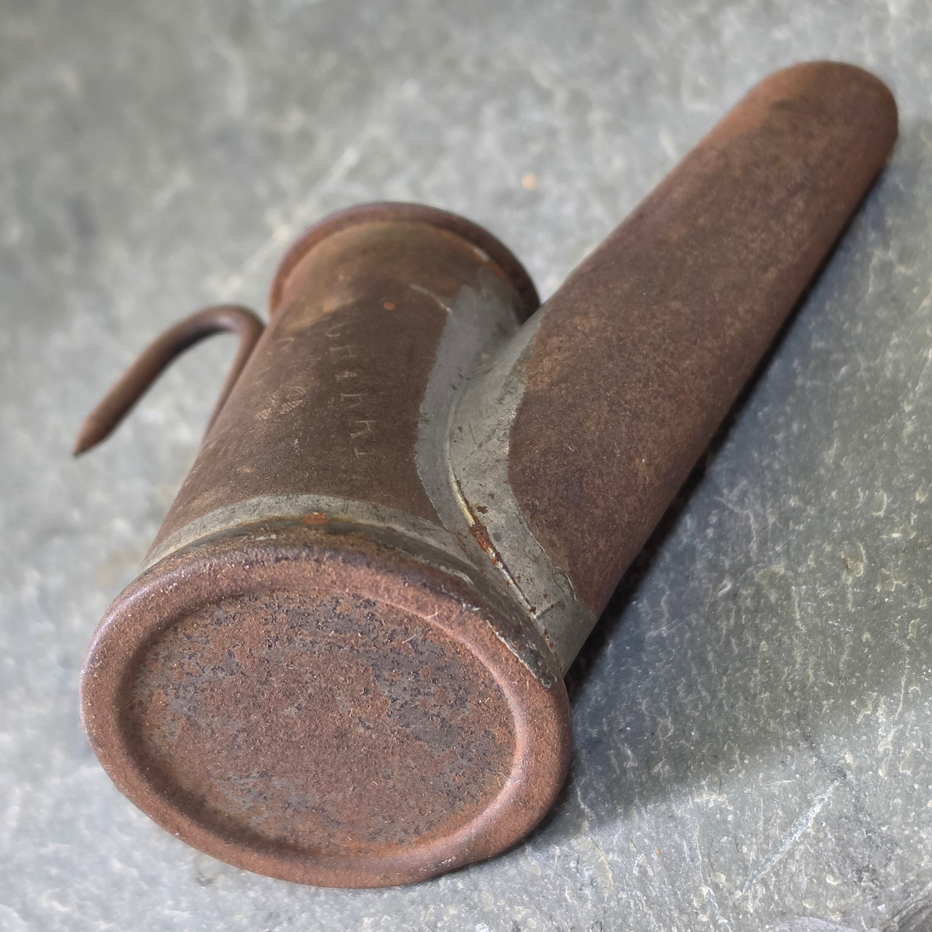 Antique James Cherry PA Coal Miner’s Oil Spout Lamp Diagonal Double Mark Cross