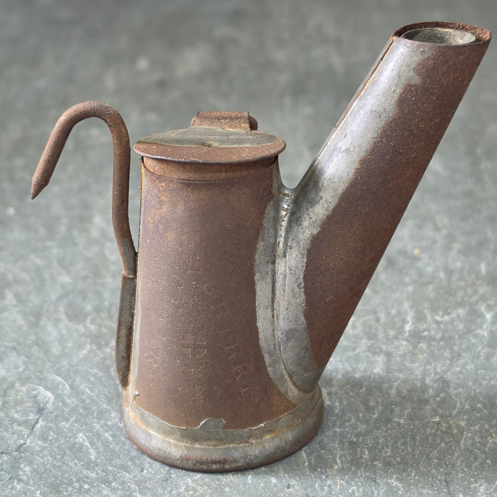 Antique James Cherry PA Coal Miner’s Oil Spout Lamp Diagonal Double Mark Mining