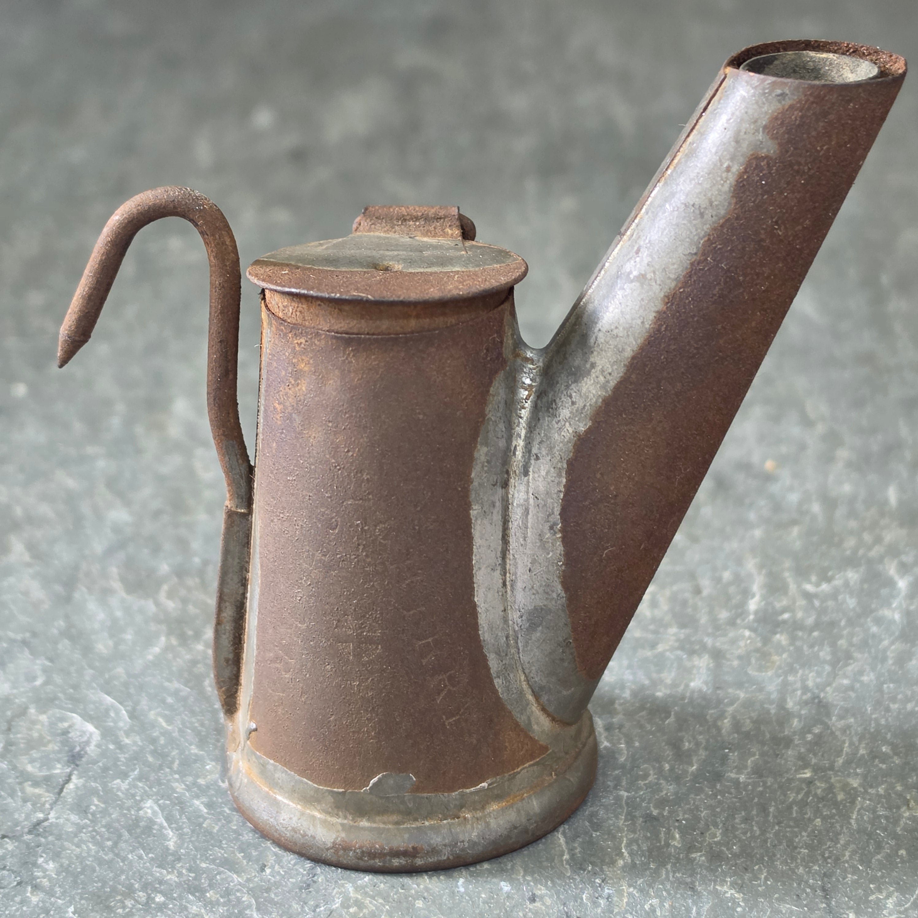 Antique James Cherry PA Coal Miner’s Oil Spout Lamp Diagonal Double Mark Mining