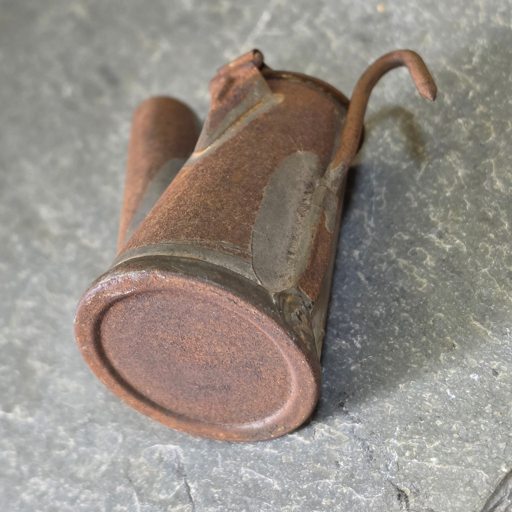 Antique James Cherry PA Coal Miner’s Oil Spout Lamp Diagonal Double Mark Mining