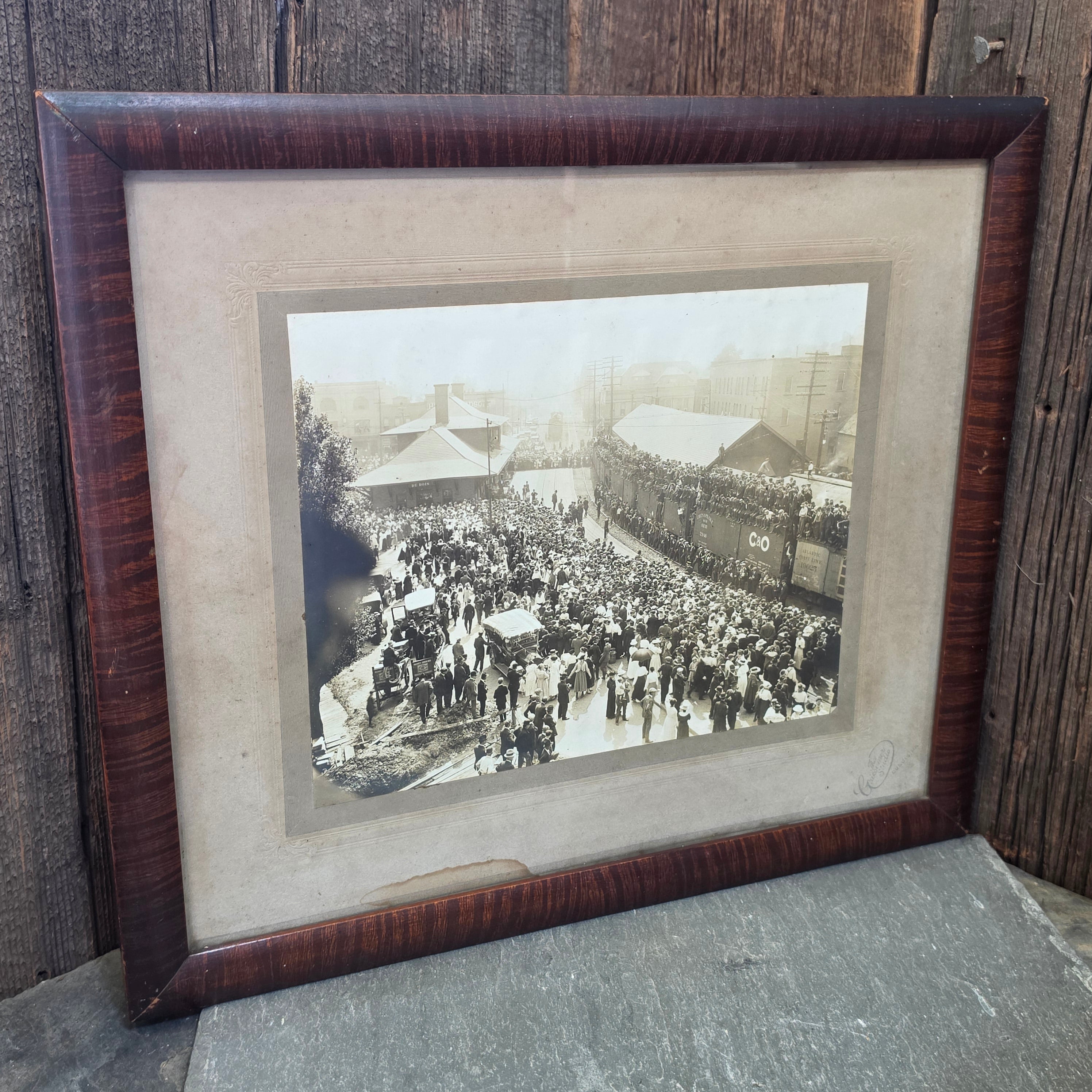 Antique c. 1920 Large Format Photograph DuBois PA Train Station Depot Crowd