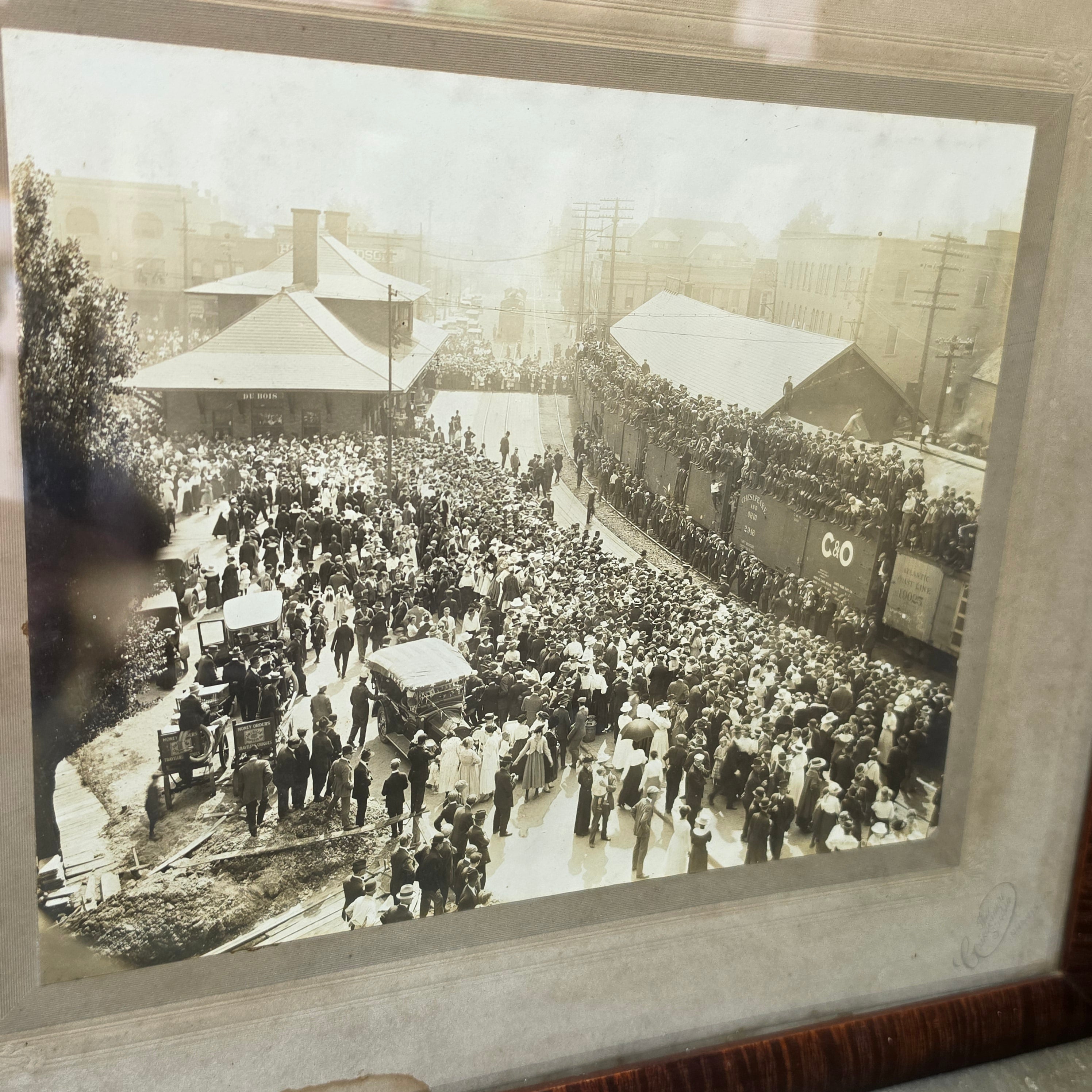 Antique c. 1920 Large Format Photograph DuBois PA Train Station Depot Crowd