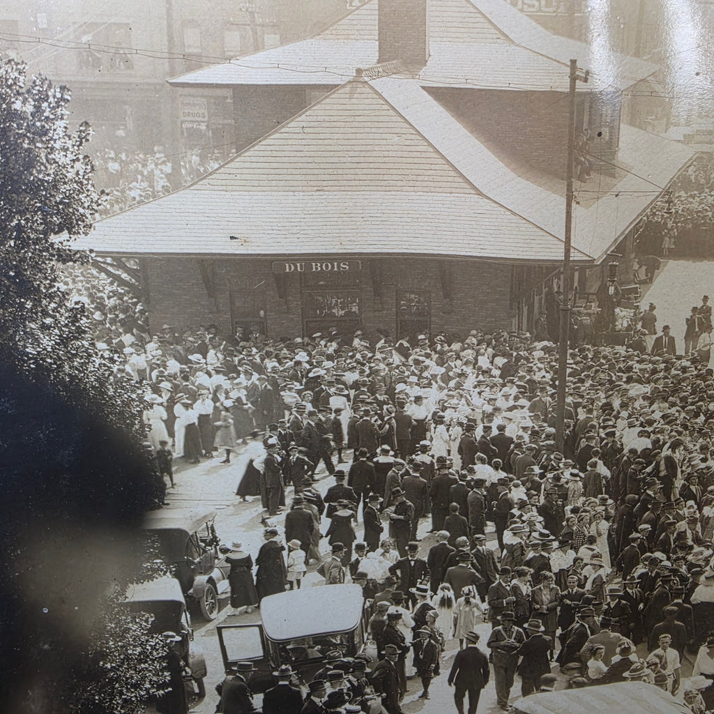 Antique c. 1920 Large Format Photograph DuBois PA Train Station Depot Crowd