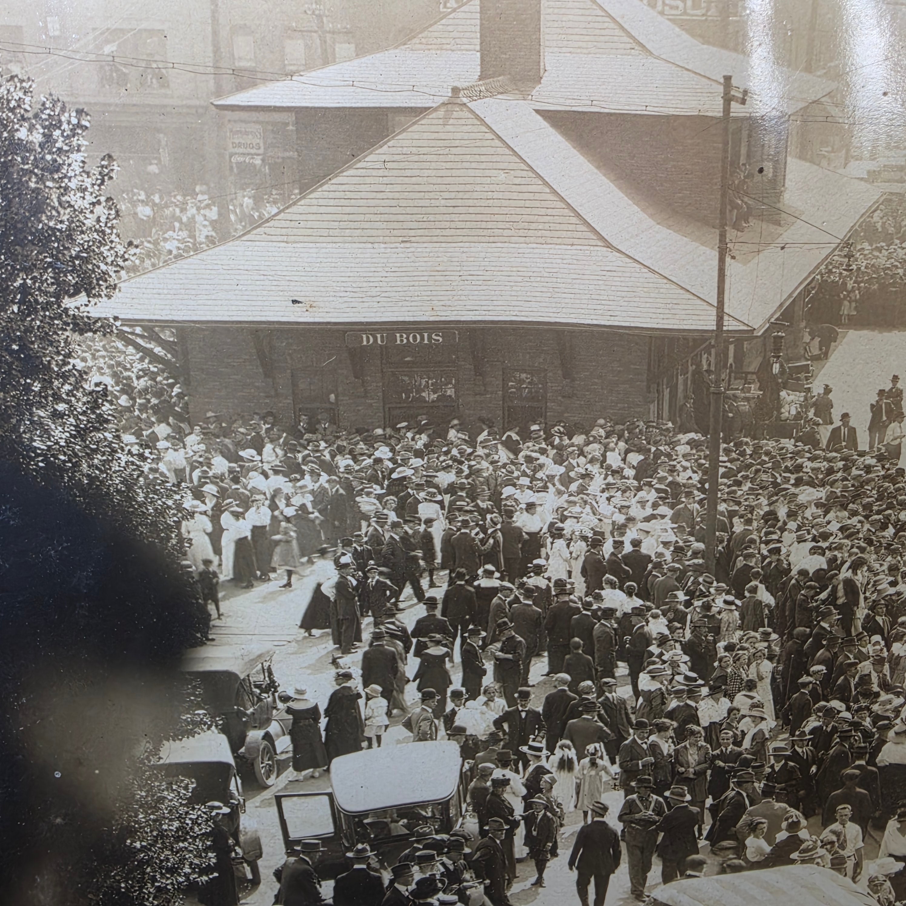 Antique c. 1920 Large Format Photograph DuBois PA Train Station Depot Crowd