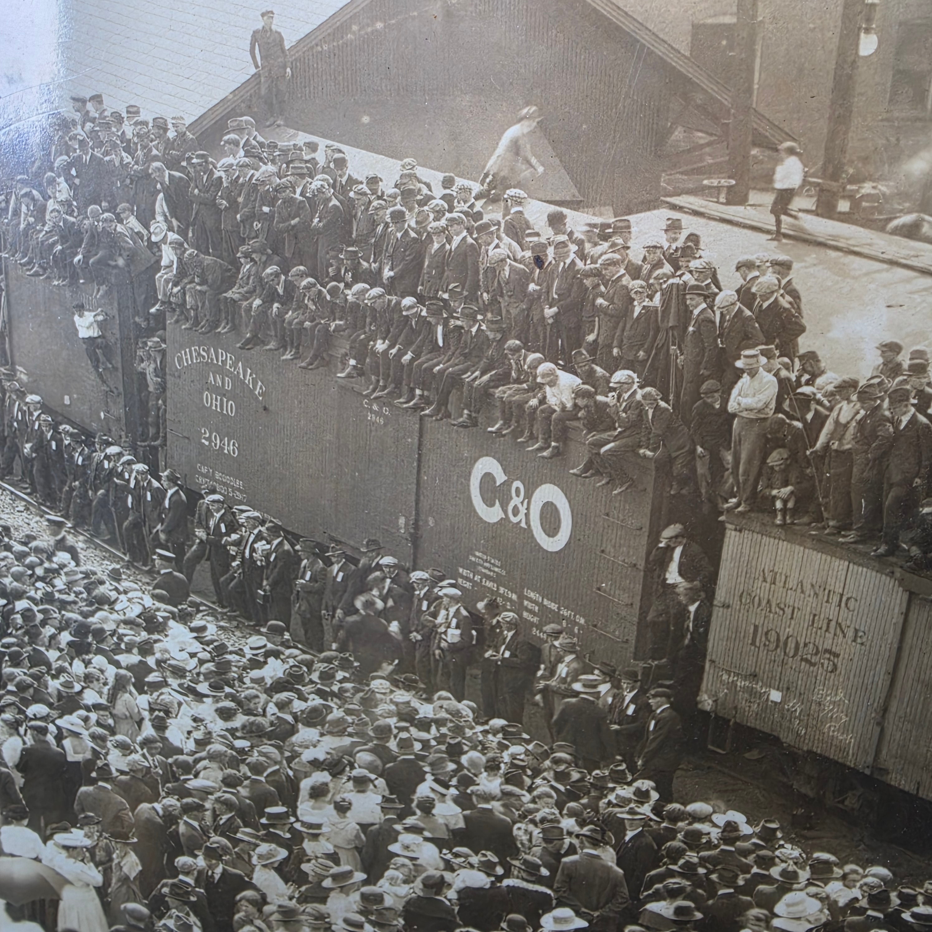 Antique c. 1920 Large Format Photograph DuBois PA Train Station Depot Crowd