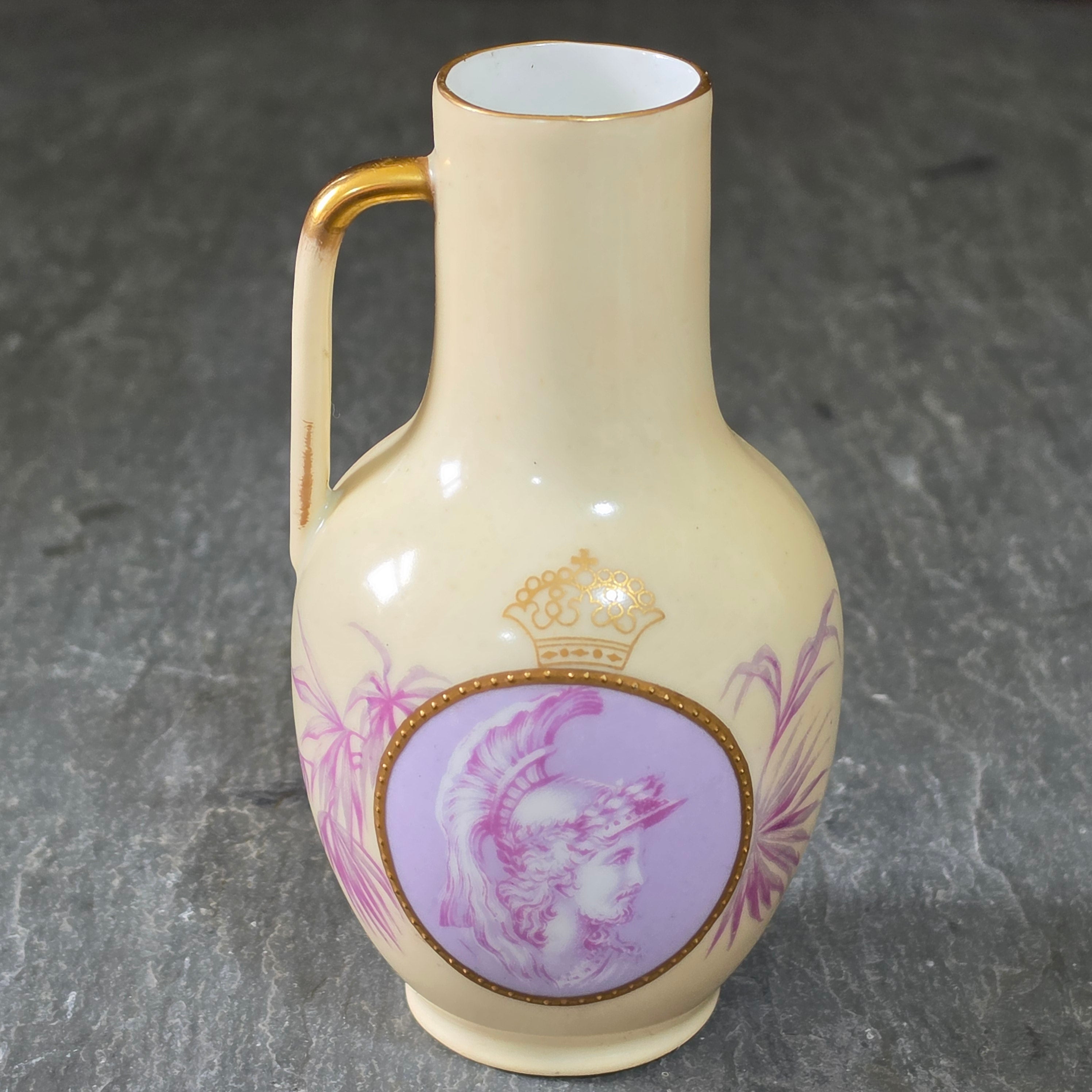 Antique Rosenthal Cameo Germany Porcelain Pitcher Vase RC Crown Mark Mars 5.25"