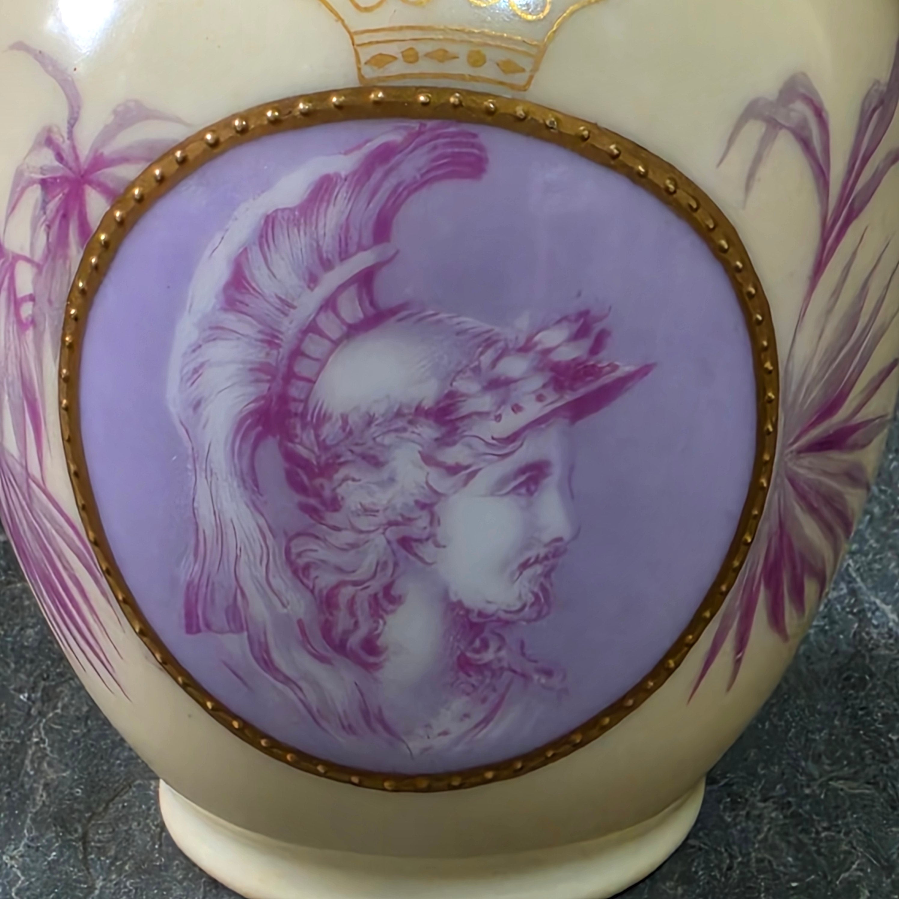 Antique Rosenthal Cameo Germany Porcelain Pitcher Vase RC Crown Mark Mars 5.25"