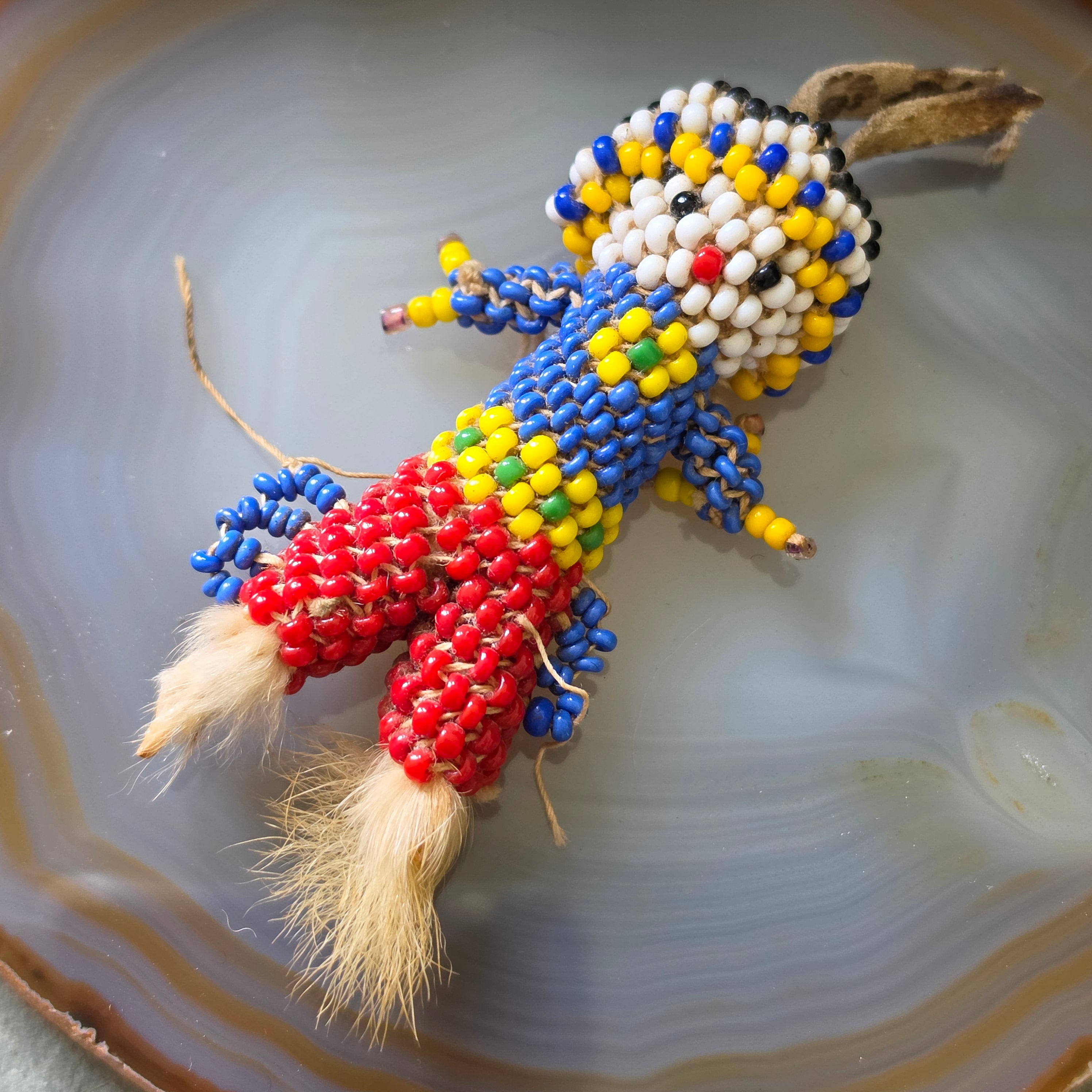 Vintage Indigenous Beaded Kachina Figure Doll Glass Seed Beads Bone Fur Native