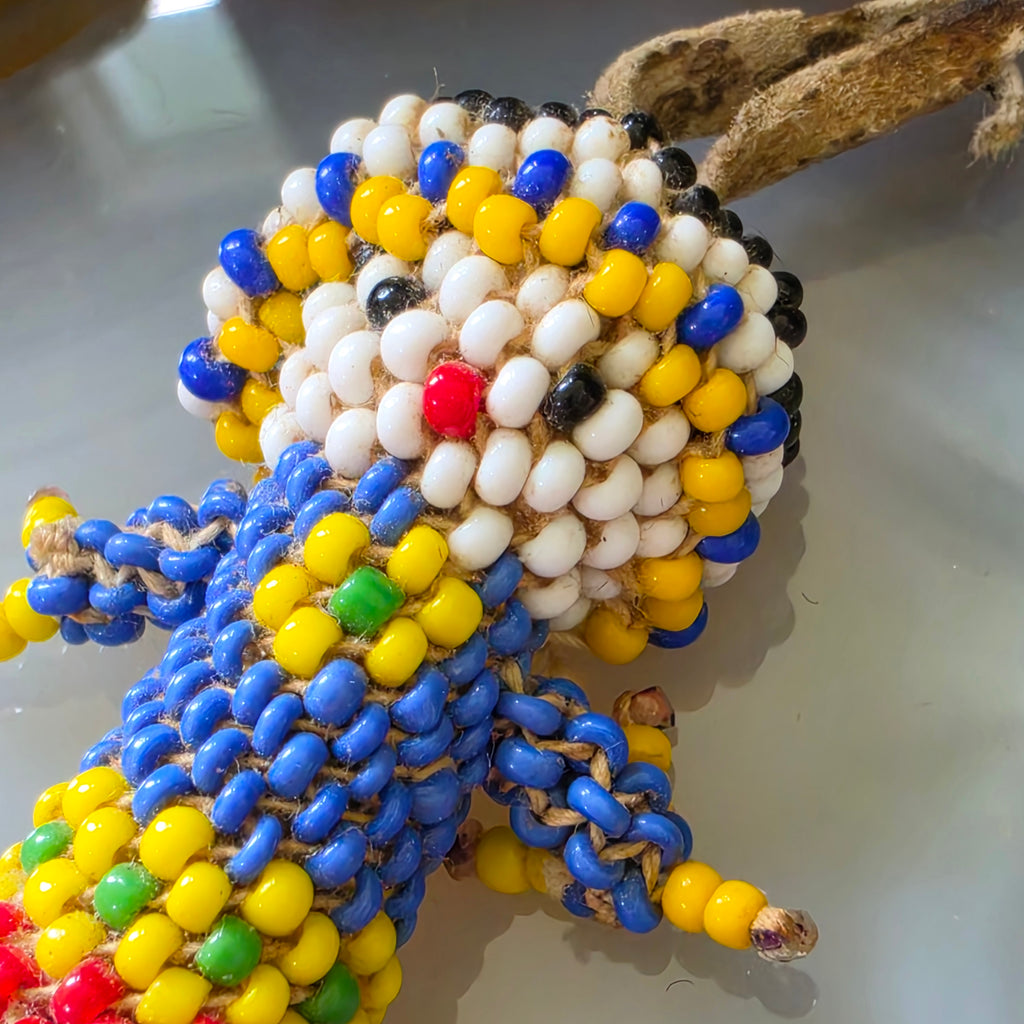 Vintage Indigenous Beaded Kachina Figure Doll Glass Seed Beads Bone Fur Native