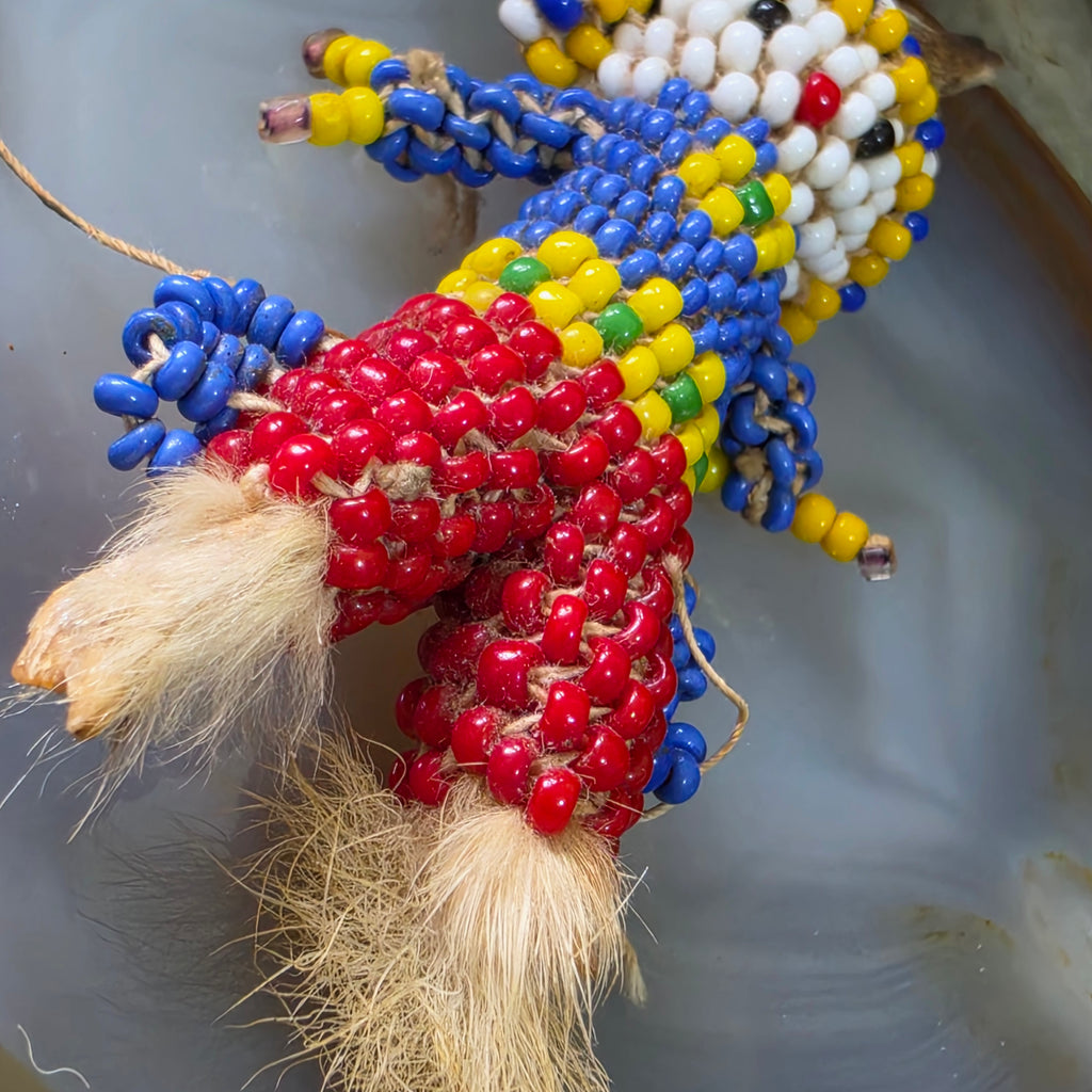 Vintage Indigenous Beaded Kachina Figure Doll Glass Seed Beads Bone Fur Native
