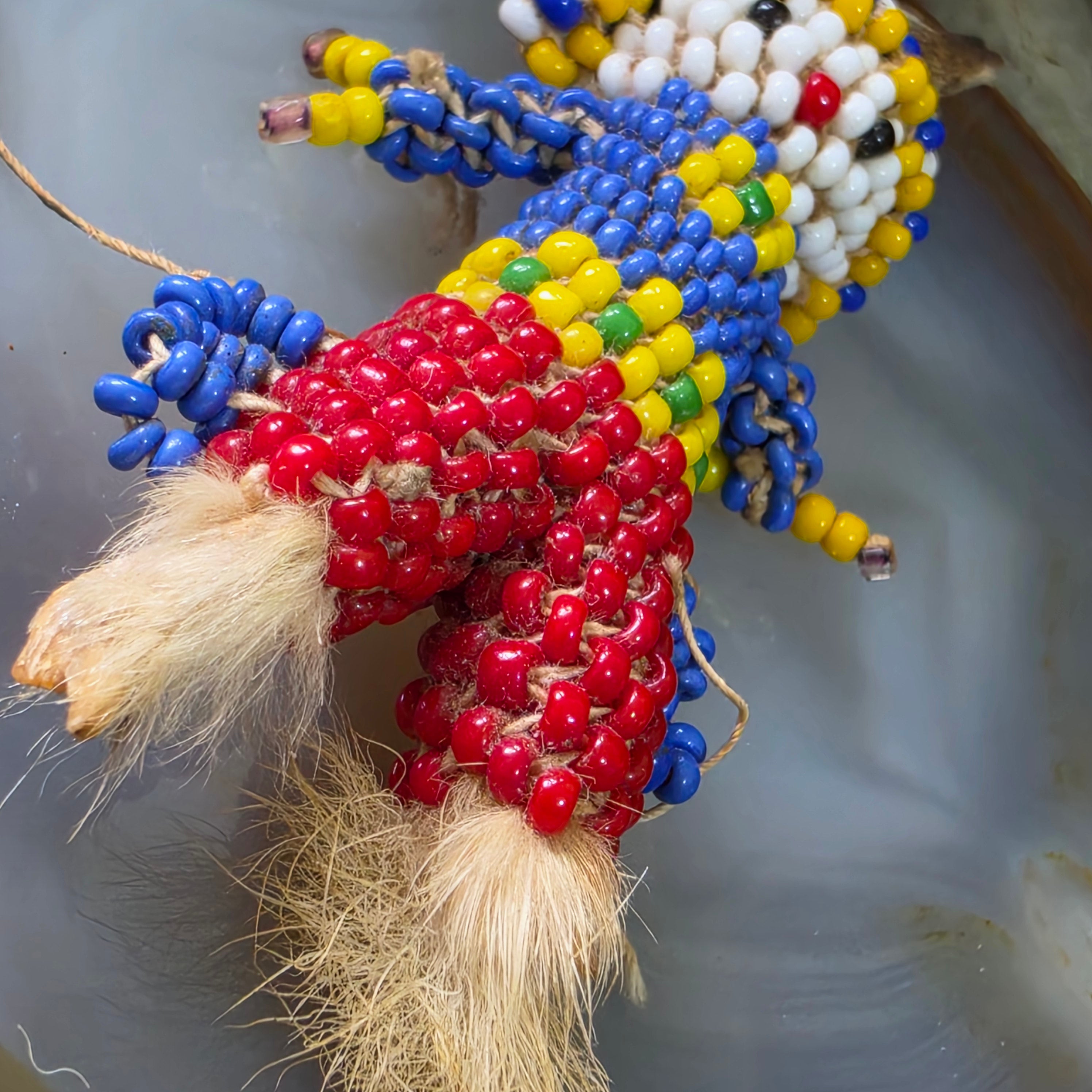 Vintage Indigenous Beaded Kachina Figure Doll Glass Seed Beads Bone Fur Native